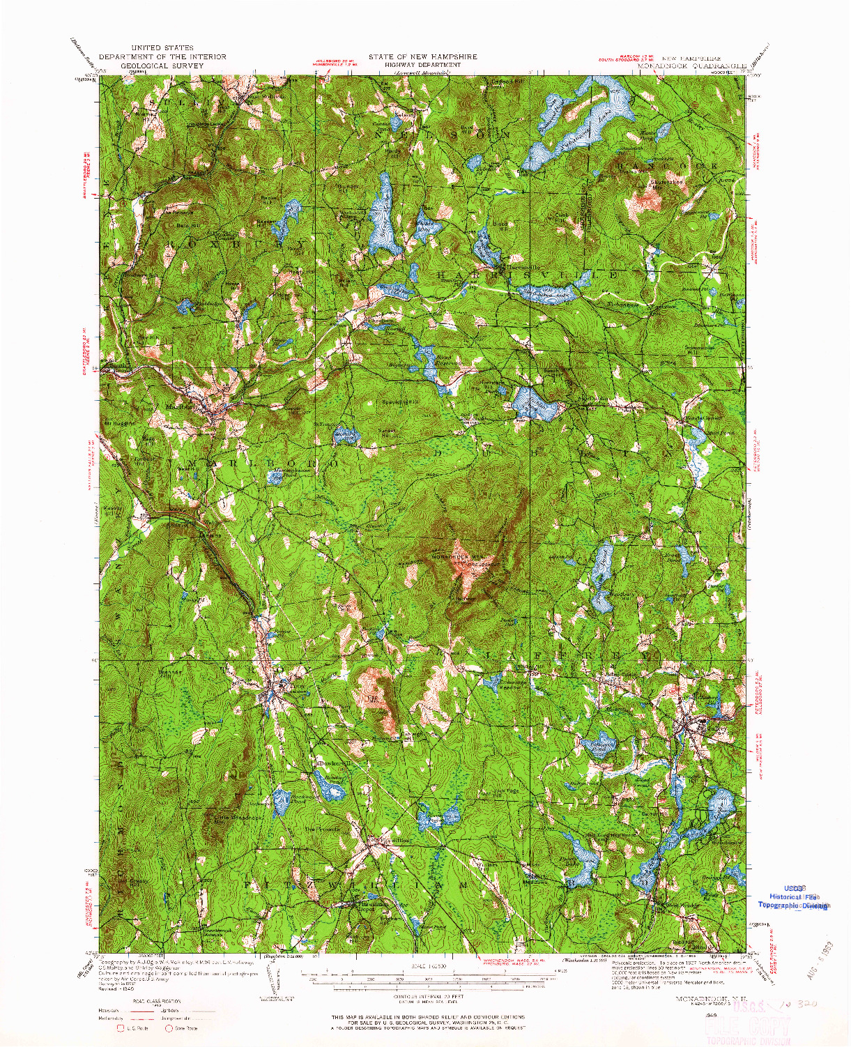 USGS 1:62500-SCALE QUADRANGLE FOR MONADNOCK, NH 1949