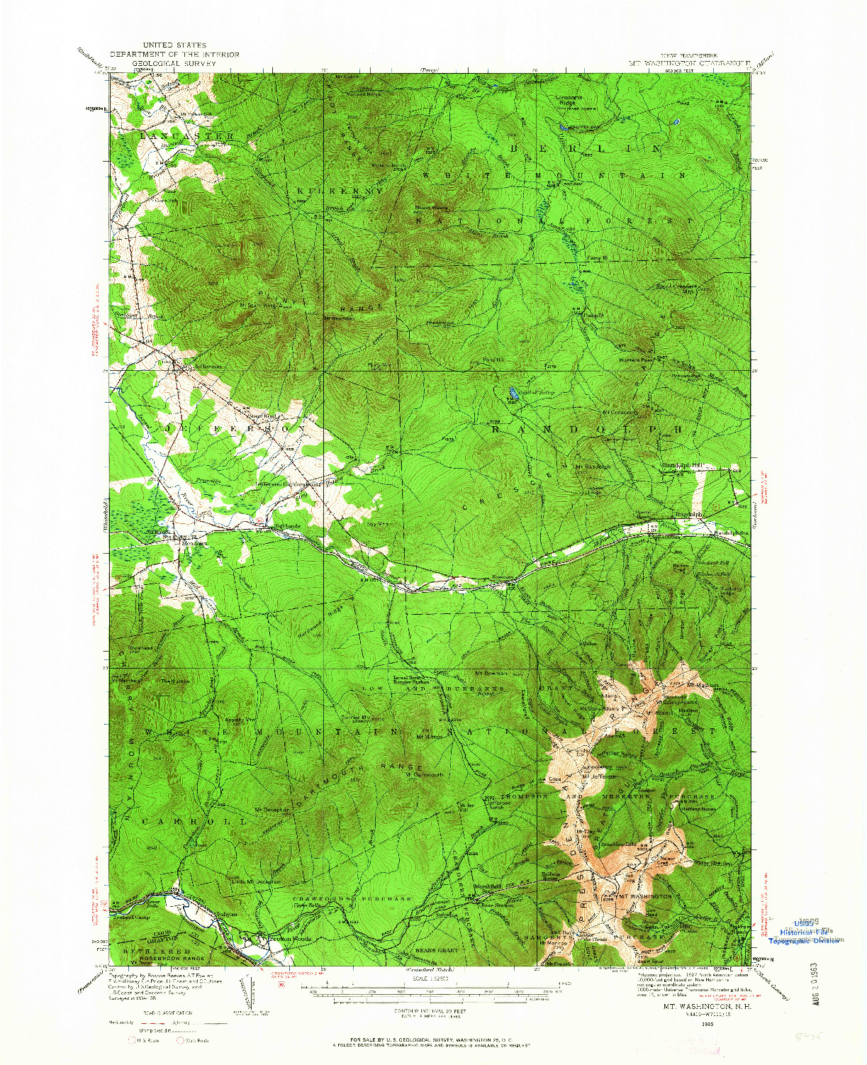 USGS 1:62500-SCALE QUADRANGLE FOR MT. WASHINGTON, NH 1935