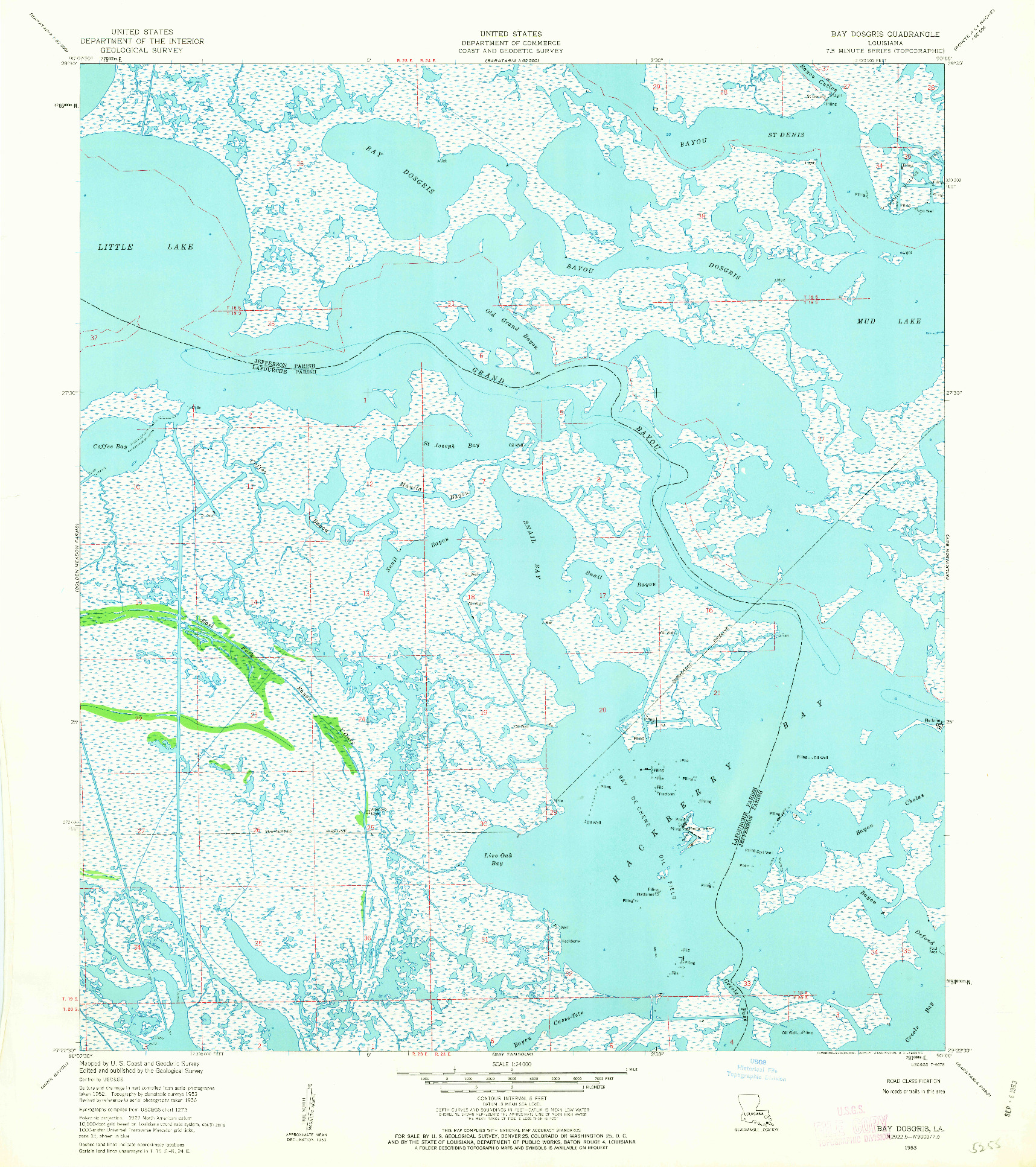 USGS 1:24000-SCALE QUADRANGLE FOR BAY DOSGRIS, LA 1953