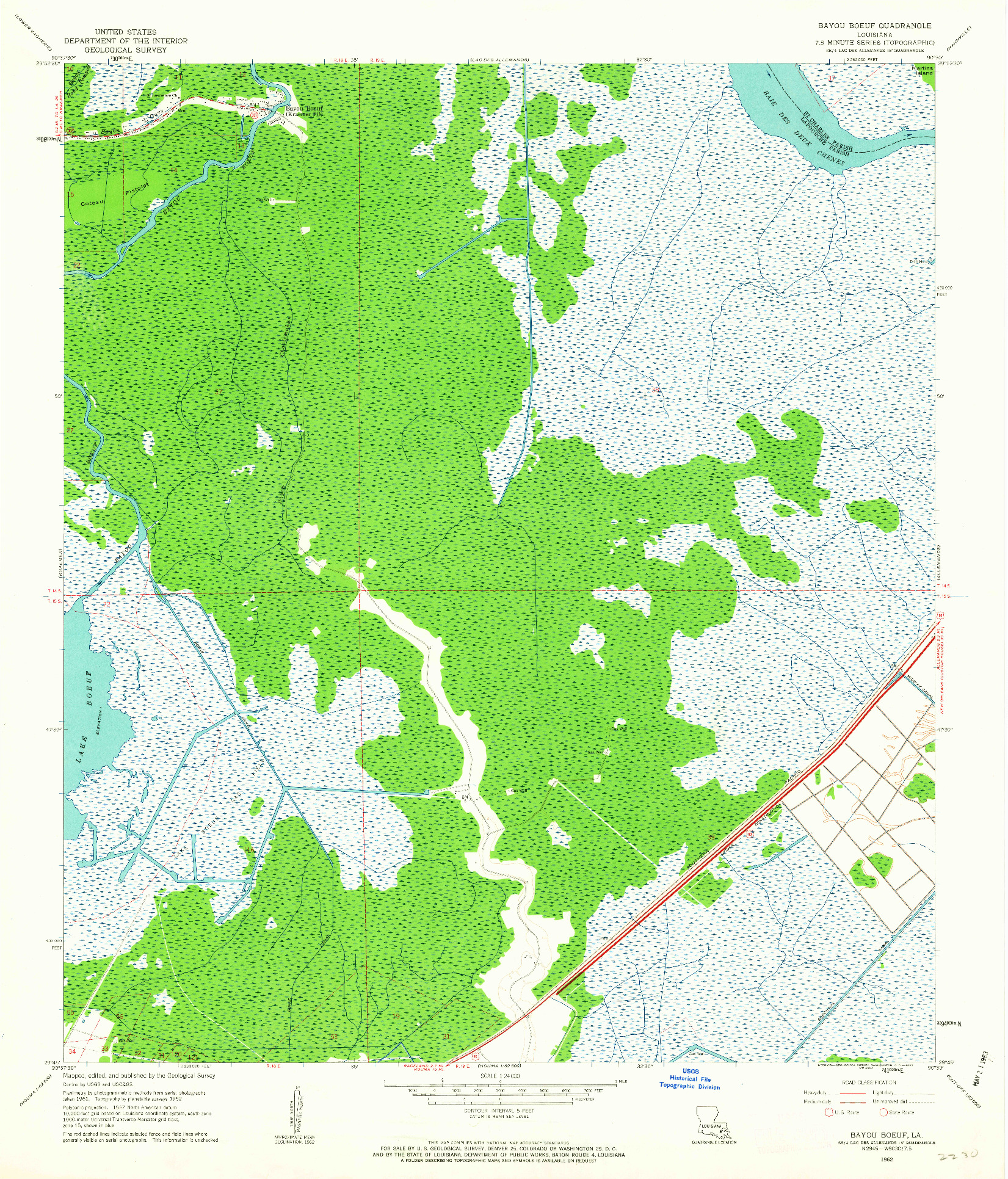 USGS 1:24000-SCALE QUADRANGLE FOR BAYOU BOEUF, LA 1962