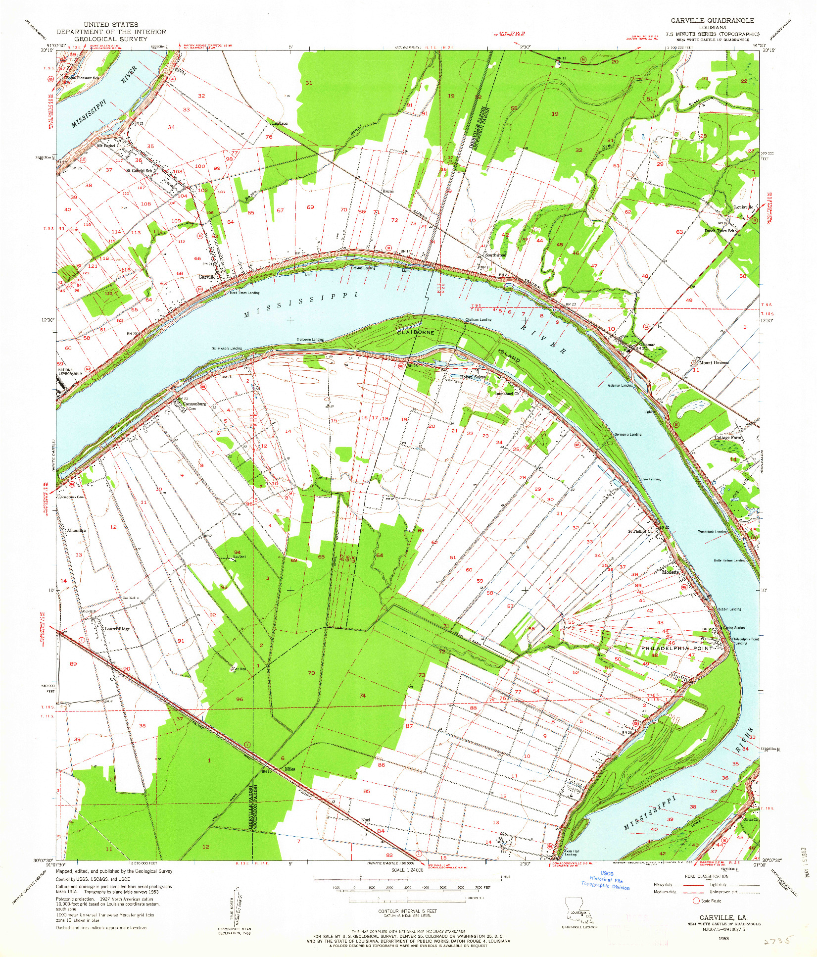 USGS 1:24000-SCALE QUADRANGLE FOR CARVILLE, LA 1953