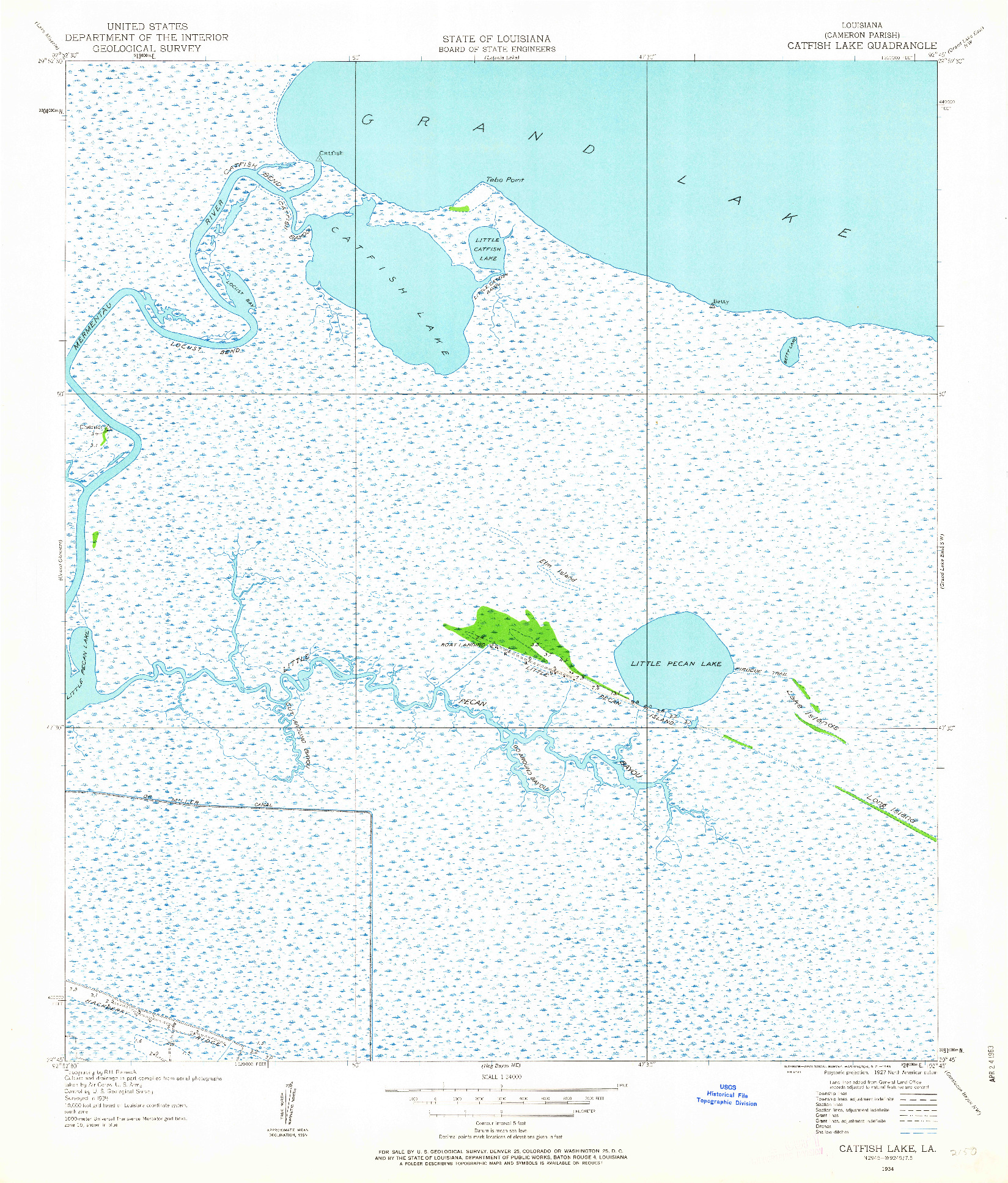 USGS 1:24000-SCALE QUADRANGLE FOR CATFISH LAKE, LA 1934