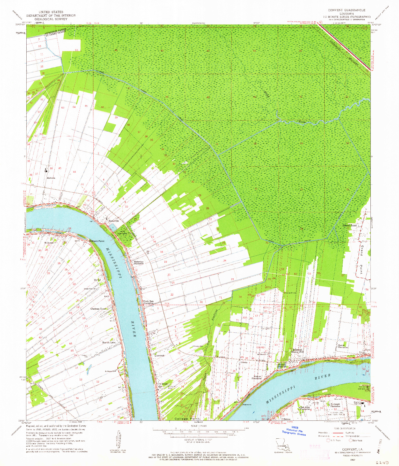 USGS 1:24000-SCALE QUADRANGLE FOR CONVENT, LA 1962