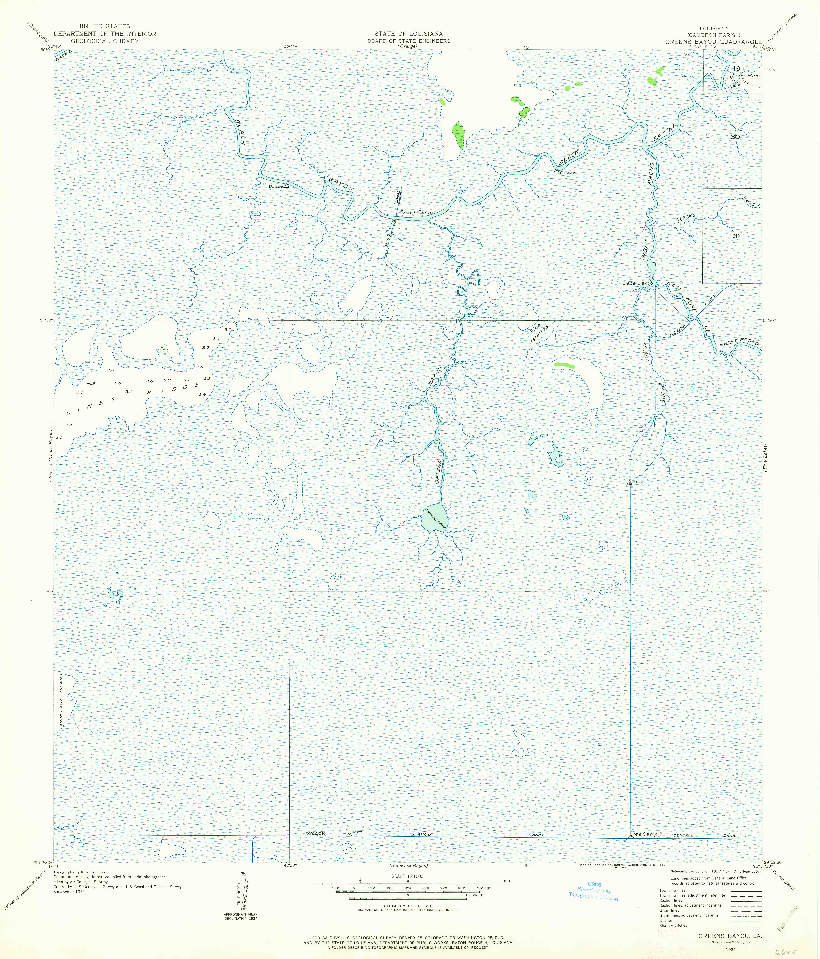 USGS 1:24000-SCALE QUADRANGLE FOR GREENS BAYOU, LA 1934