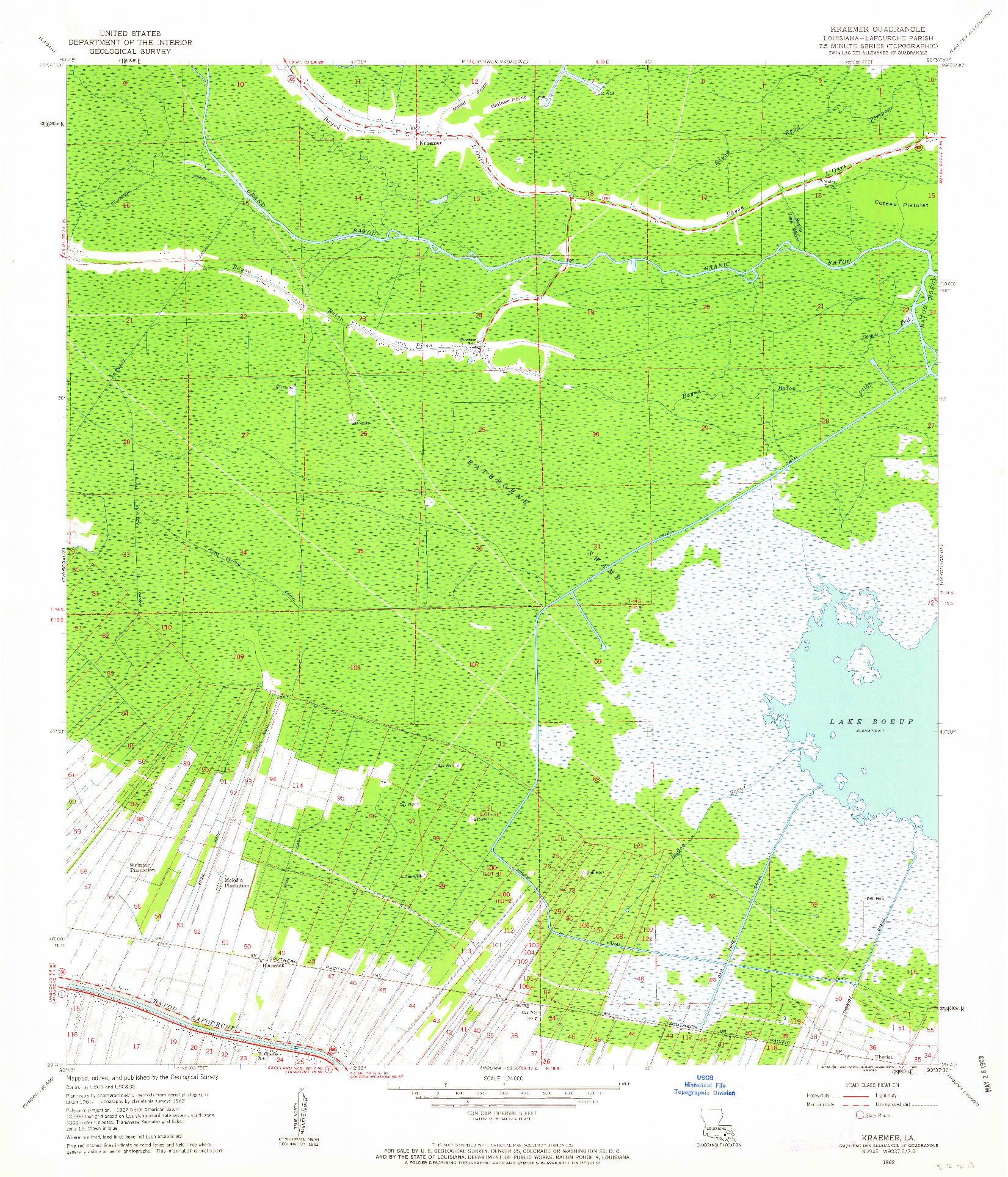 USGS 1:24000-SCALE QUADRANGLE FOR KRAEMER, LA 1962