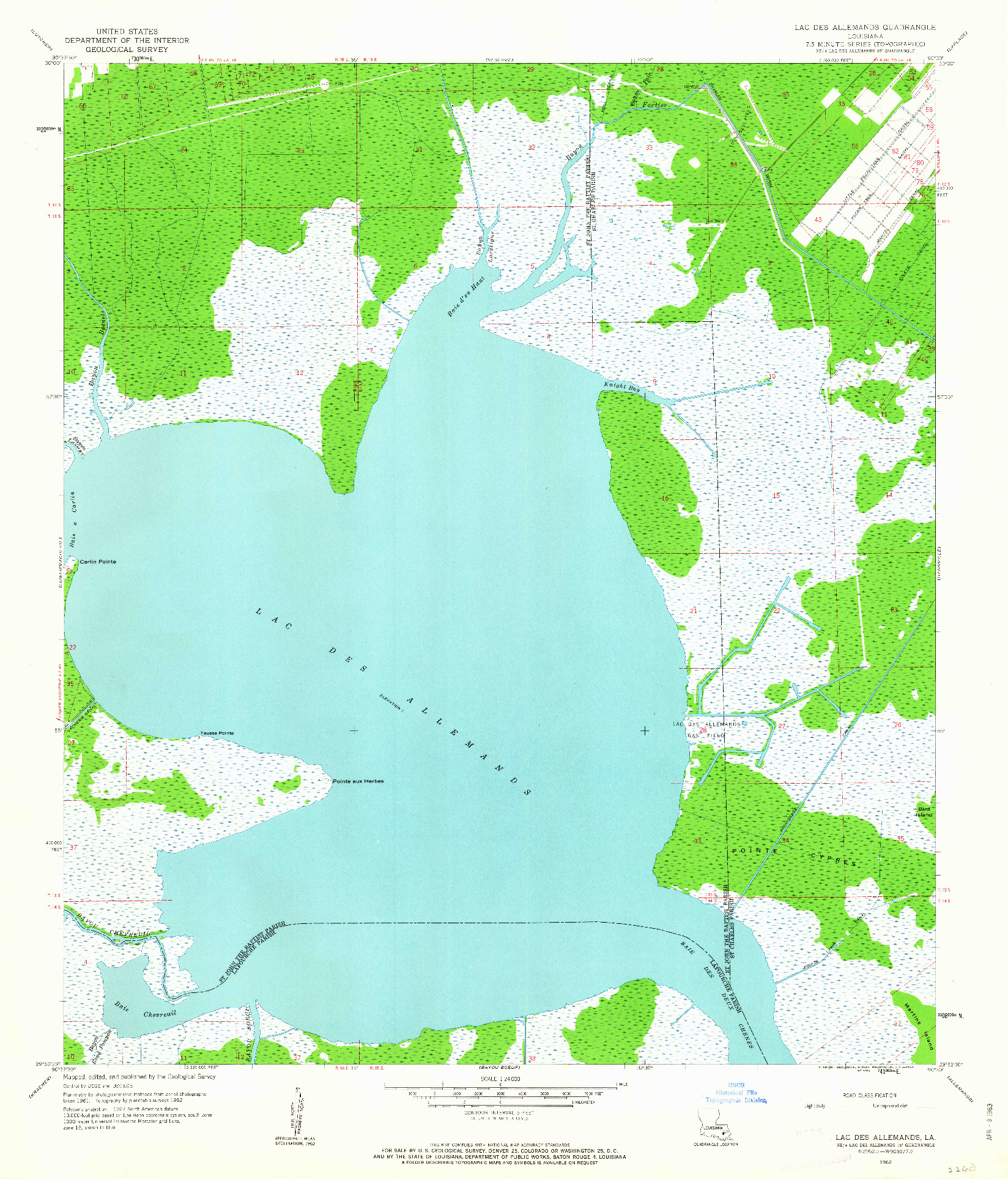 USGS 1:24000-SCALE QUADRANGLE FOR LAC DES ALLEMANDS, LA 1962