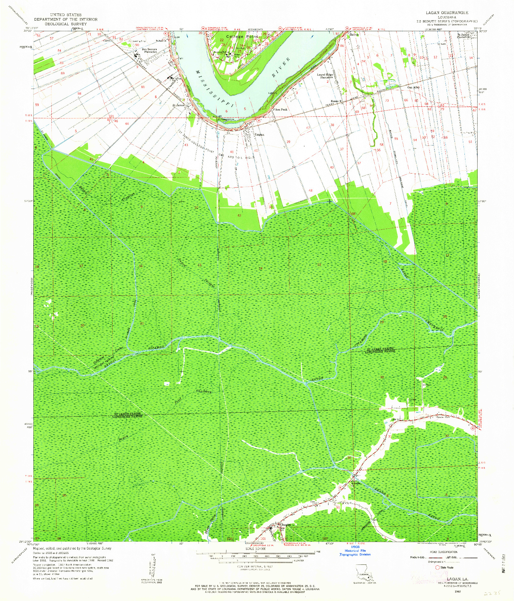 USGS 1:24000-SCALE QUADRANGLE FOR LAGAN, LA 1962