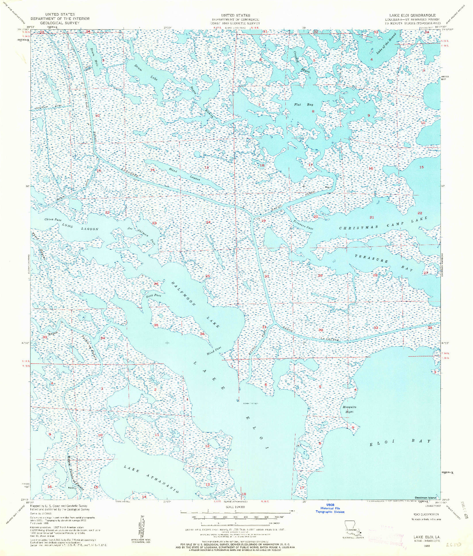 USGS 1:24000-SCALE QUADRANGLE FOR LAKE ELOI, LA 1955