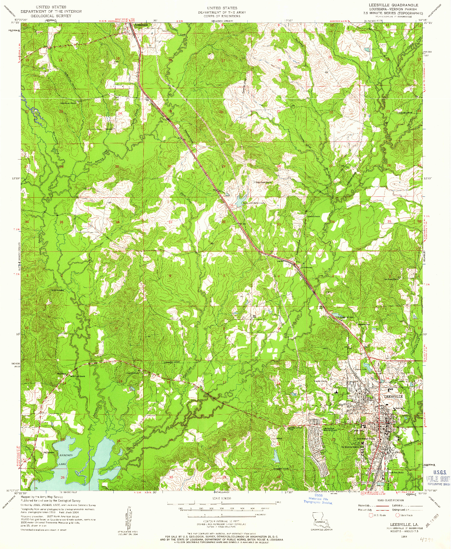 USGS 1:24000-SCALE QUADRANGLE FOR LEESVILLE, LA 1954