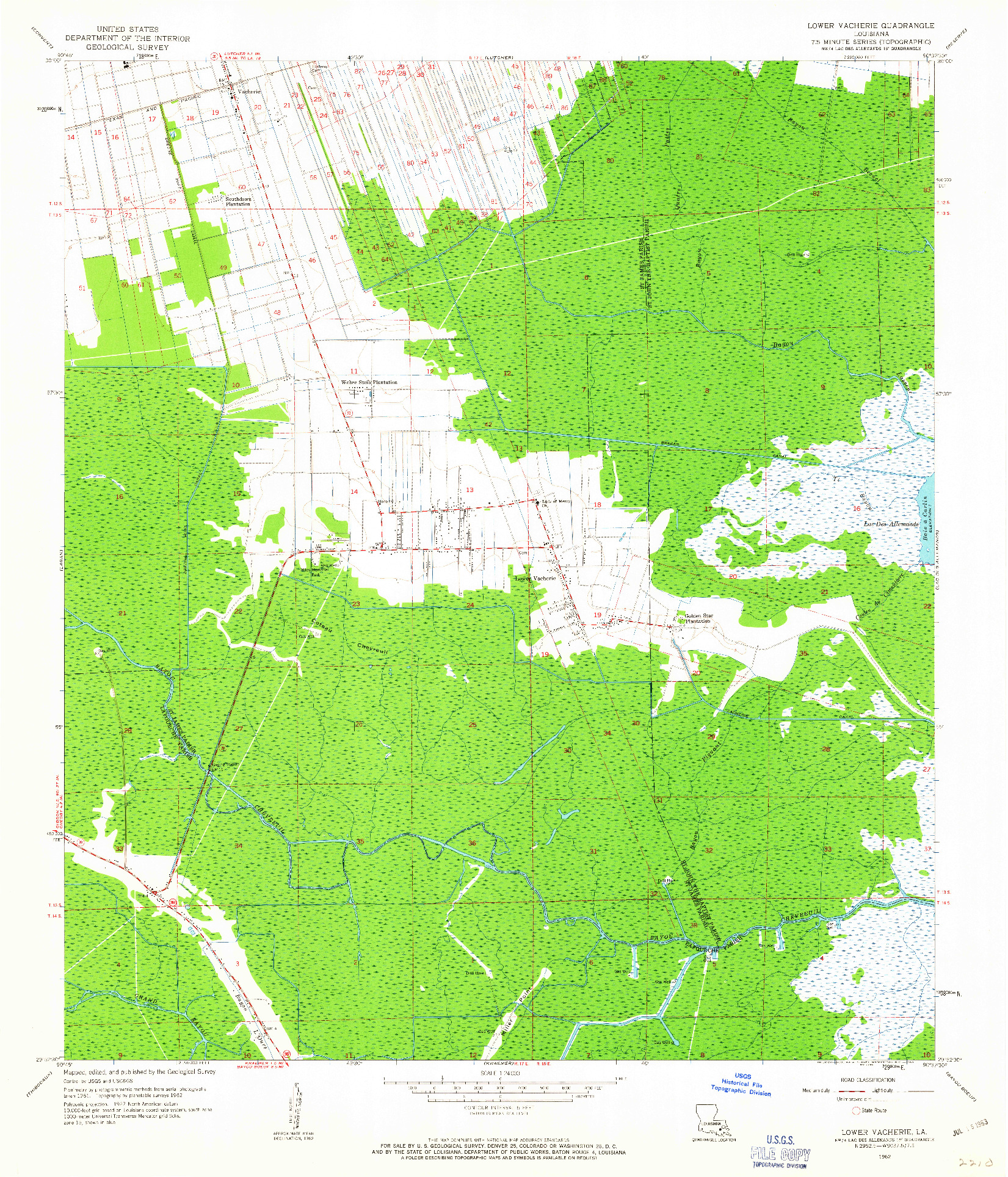 USGS 1:24000-SCALE QUADRANGLE FOR LOWER VACHERIE, LA 1962