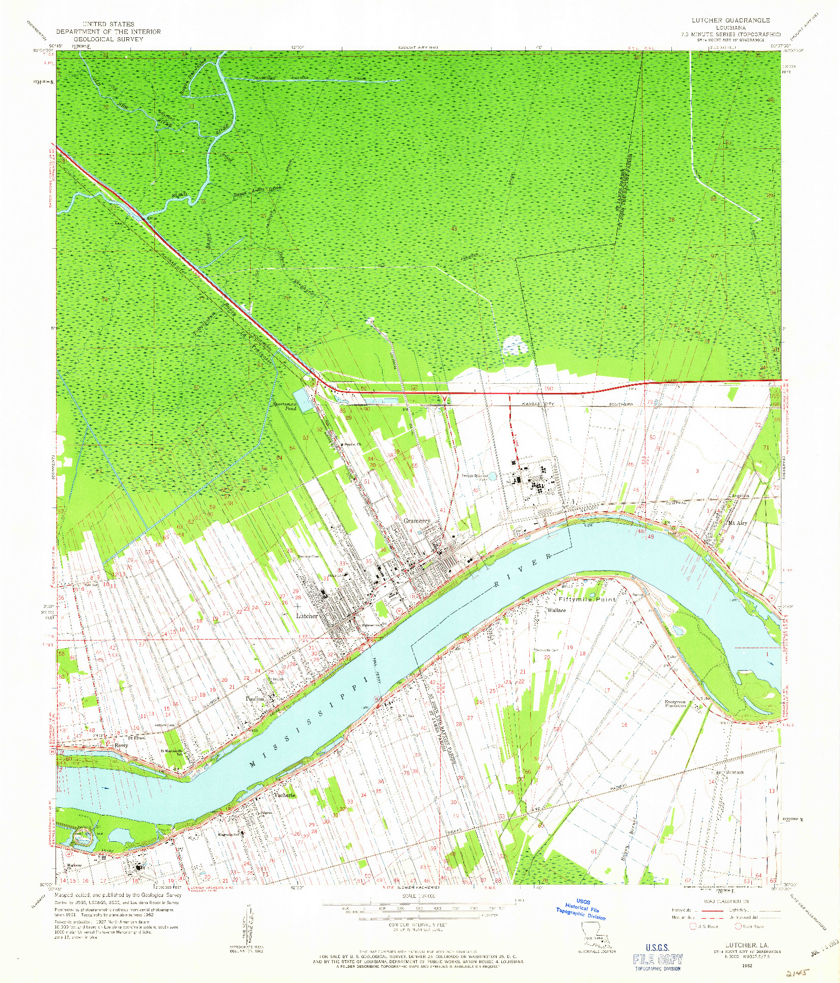 USGS 1:24000-SCALE QUADRANGLE FOR LUTCHER, LA 1962