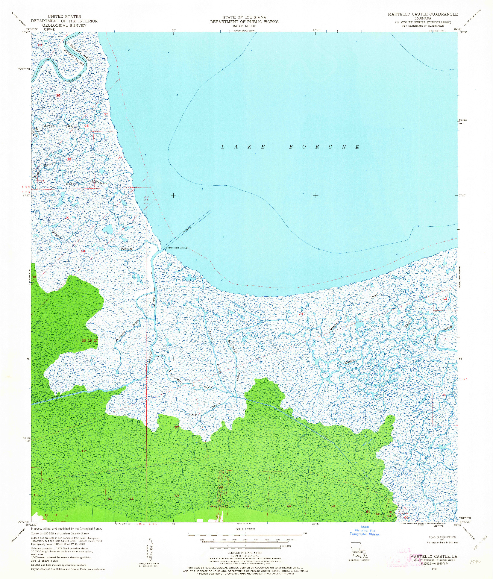 USGS 1:24000-SCALE QUADRANGLE FOR MARTELLO CASTLE, LA 1951