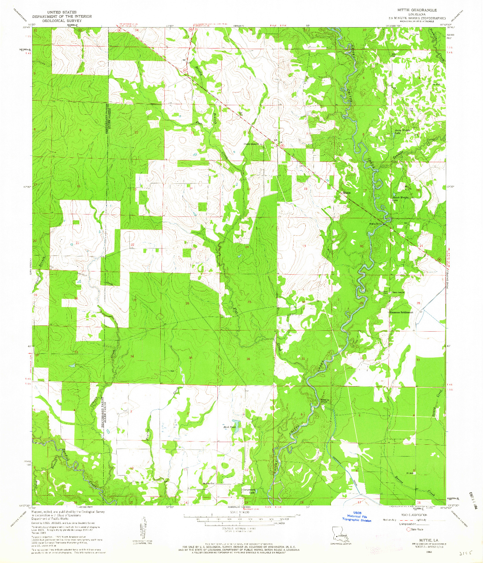 USGS 1:24000-SCALE QUADRANGLE FOR MITTIE, LA 1961