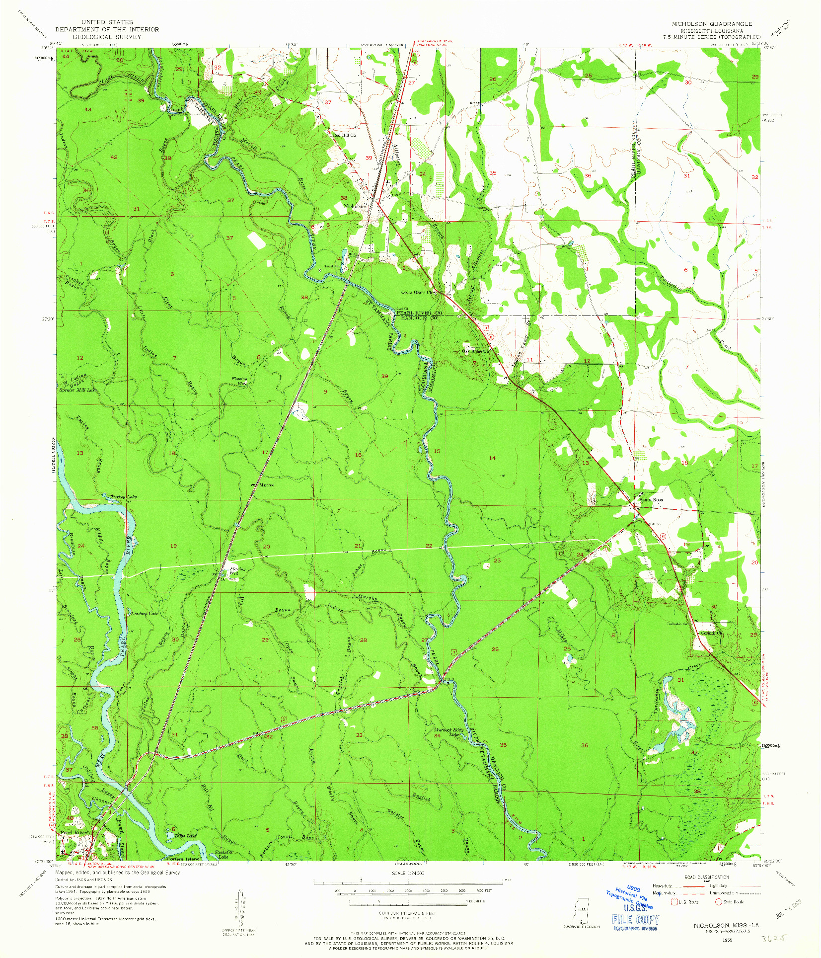 USGS 1:24000-SCALE QUADRANGLE FOR NICHOLSON, LA 1955