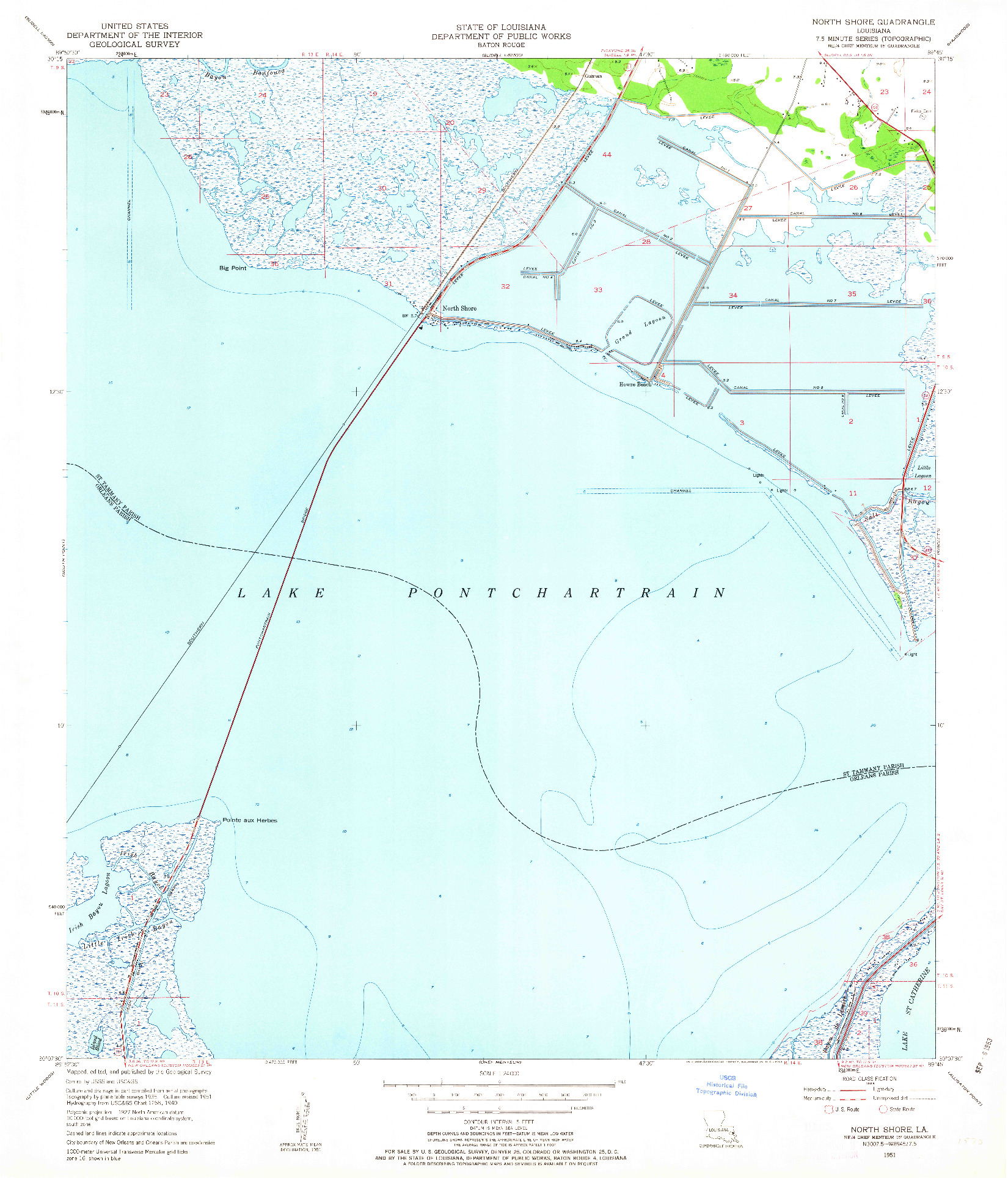 USGS 1:24000-SCALE QUADRANGLE FOR NORTH SHORE, LA 1951