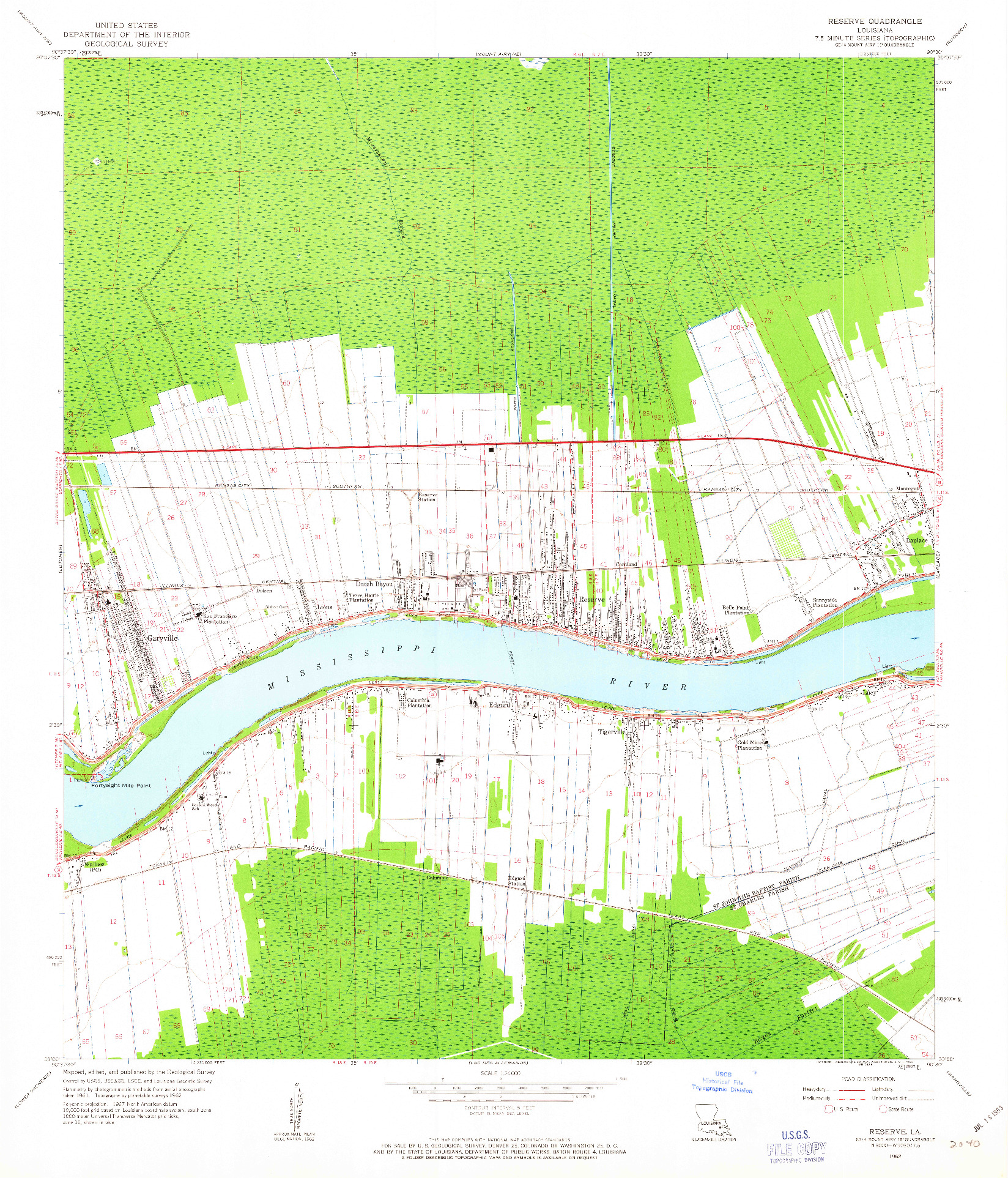 USGS 1:24000-SCALE QUADRANGLE FOR RESERVE, LA 1962