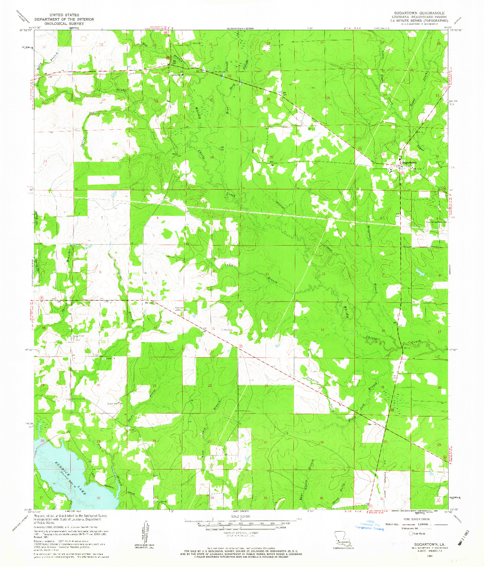 USGS 1:24000-SCALE QUADRANGLE FOR SUGARTOWN, LA 1961