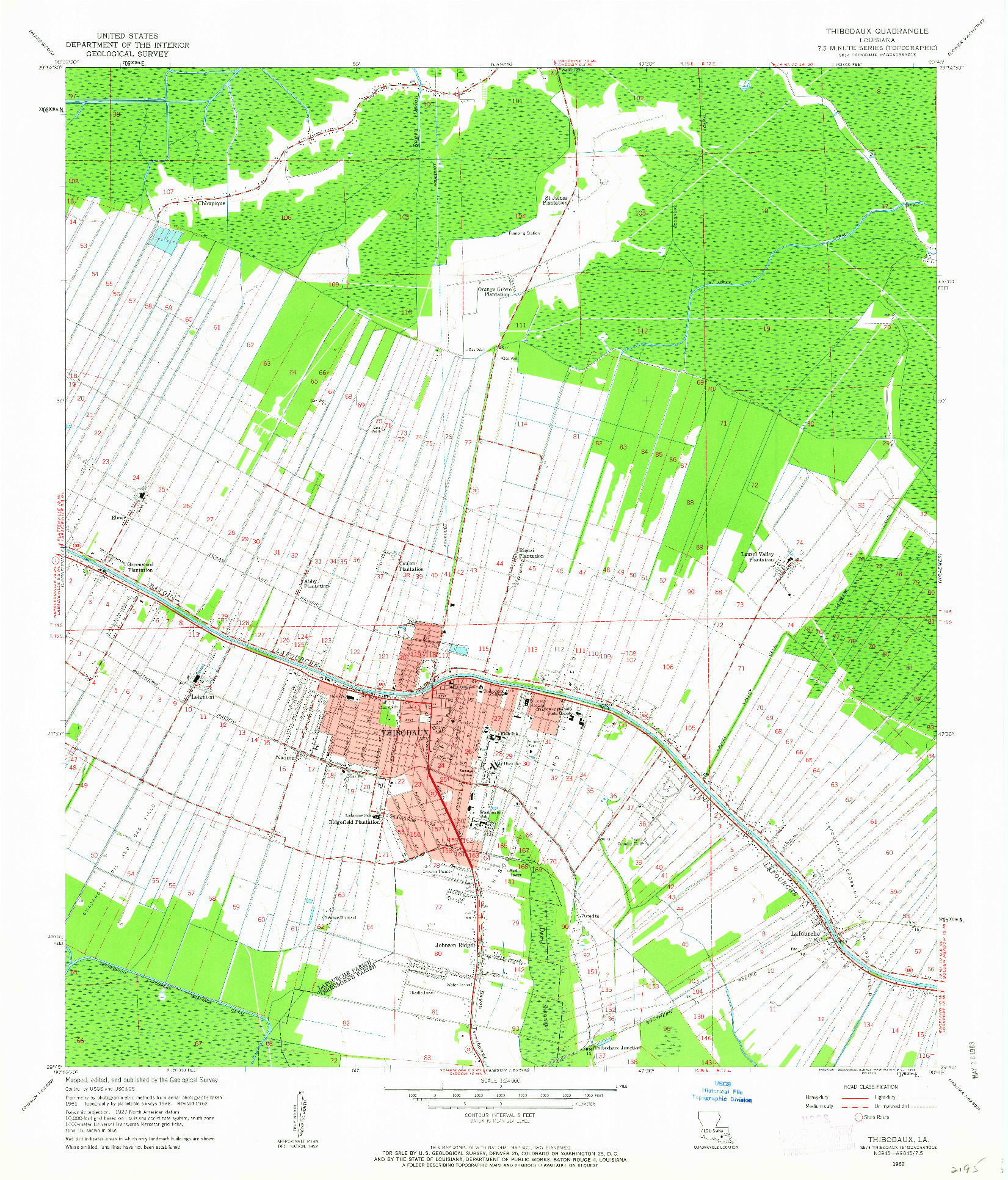 USGS 1:24000-SCALE QUADRANGLE FOR THIBODAUX, LA 1962