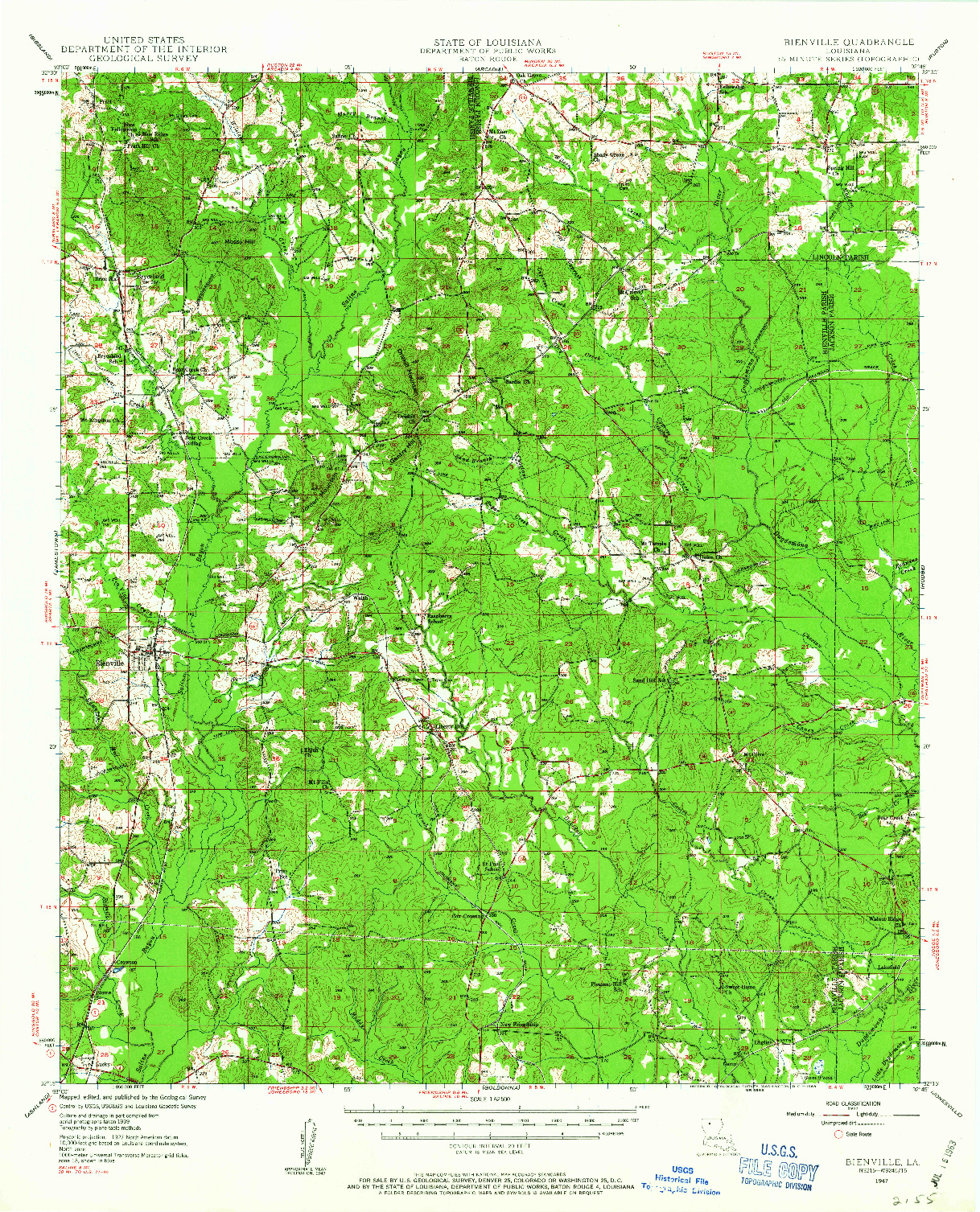 USGS 1:62500-SCALE QUADRANGLE FOR BIENVILLE, LA 1947