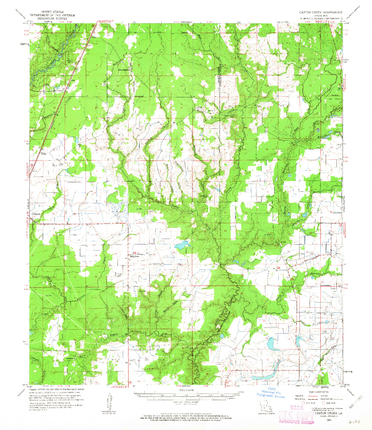 USGS 1:62500-SCALE QUADRANGLE FOR CASTOR CREEK, LA 1961