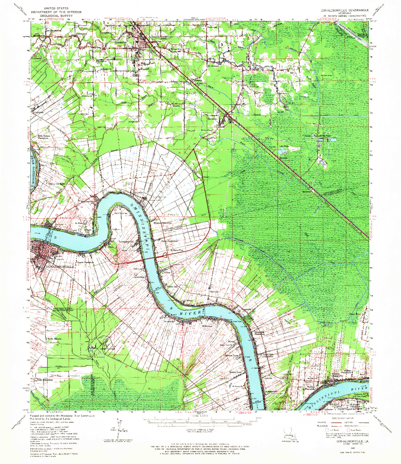 USGS 1:62500-SCALE QUADRANGLE FOR DONALDSONVILLE, LA 1962