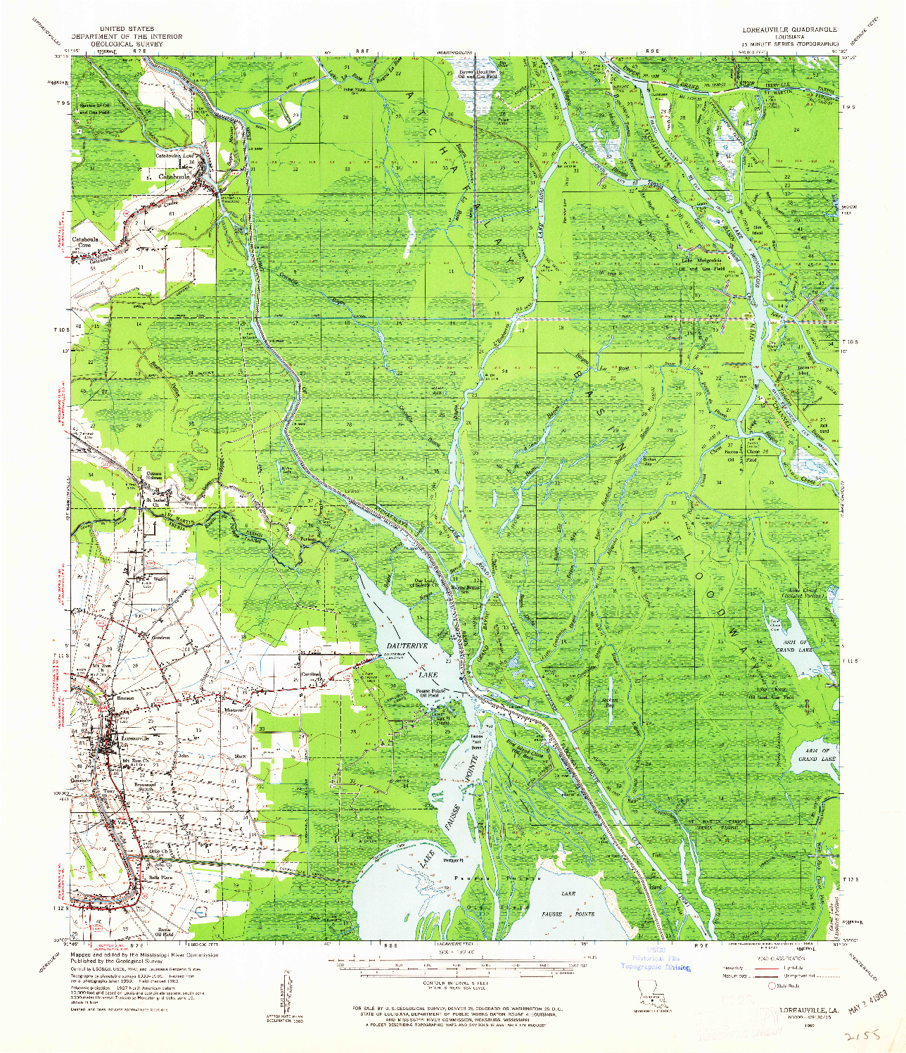 USGS 1:62500-SCALE QUADRANGLE FOR LOREAUVILLE, LA 1960