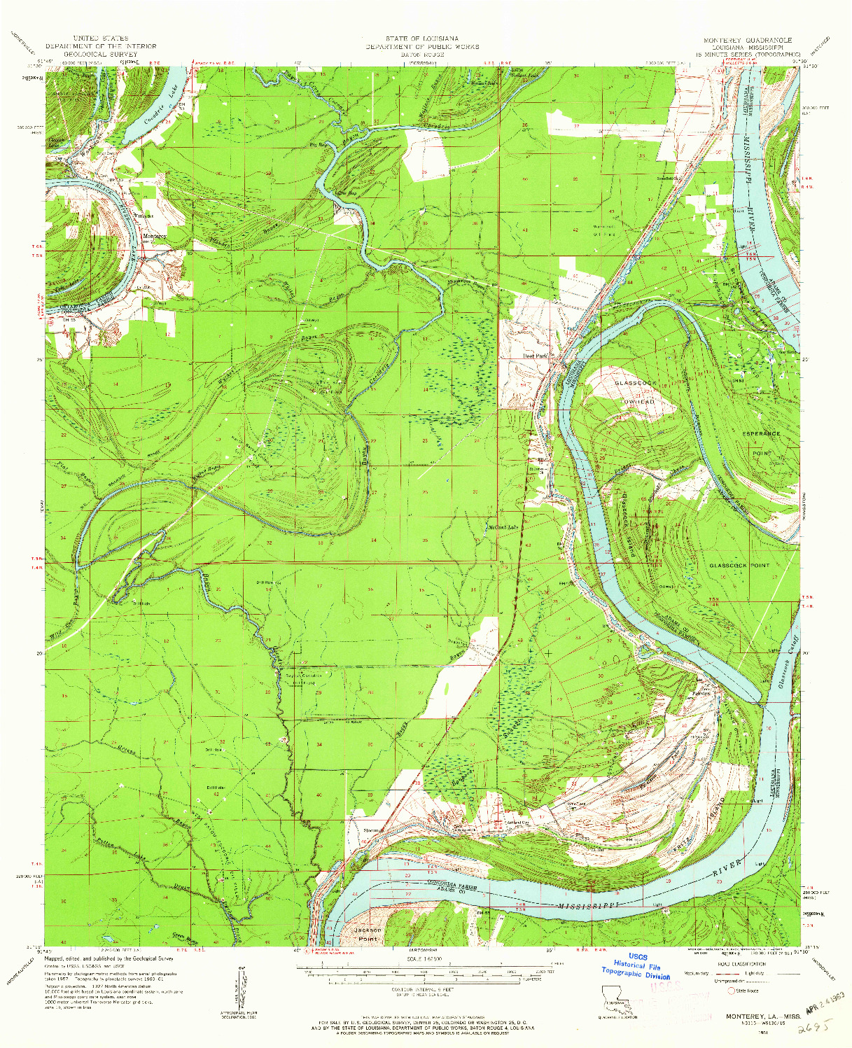 USGS 1:62500-SCALE QUADRANGLE FOR MONTEREY, LA 1961