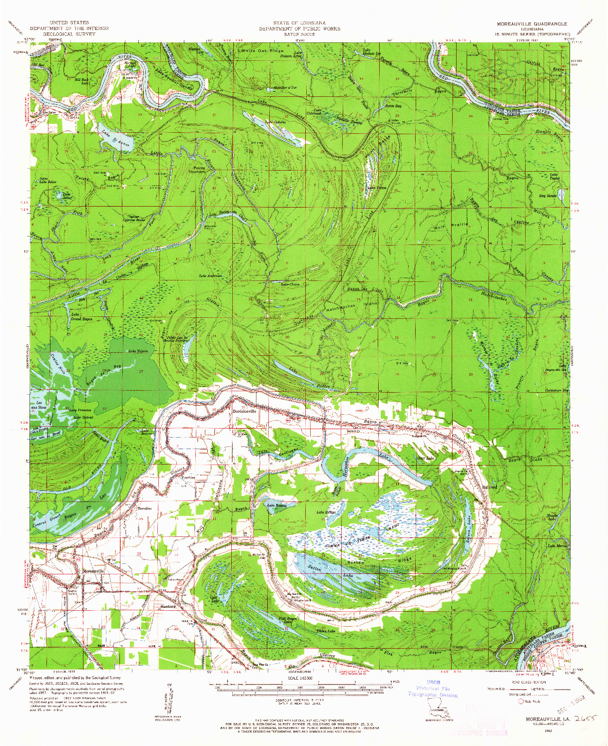 USGS 1:62500-SCALE QUADRANGLE FOR MOREAUVILLE, LA 1962
