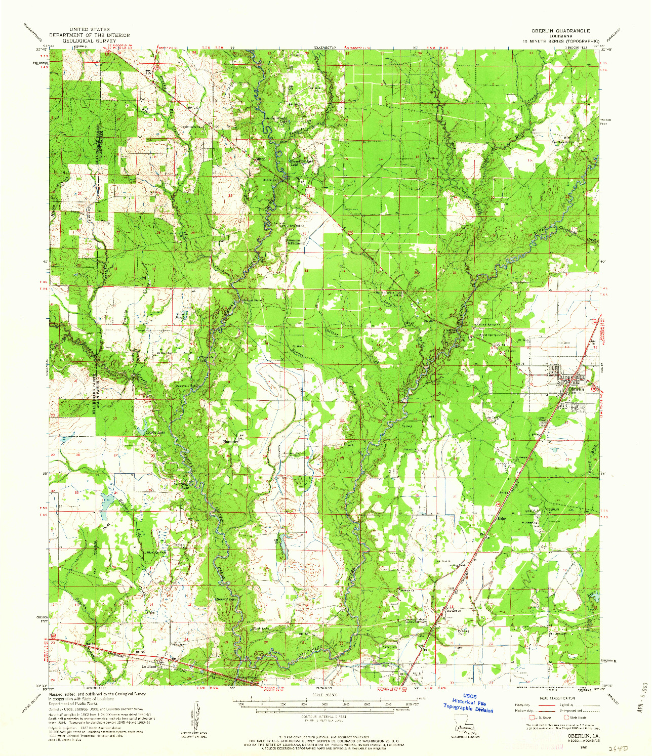 USGS 1:62500-SCALE QUADRANGLE FOR OBERLIN, LA 1961