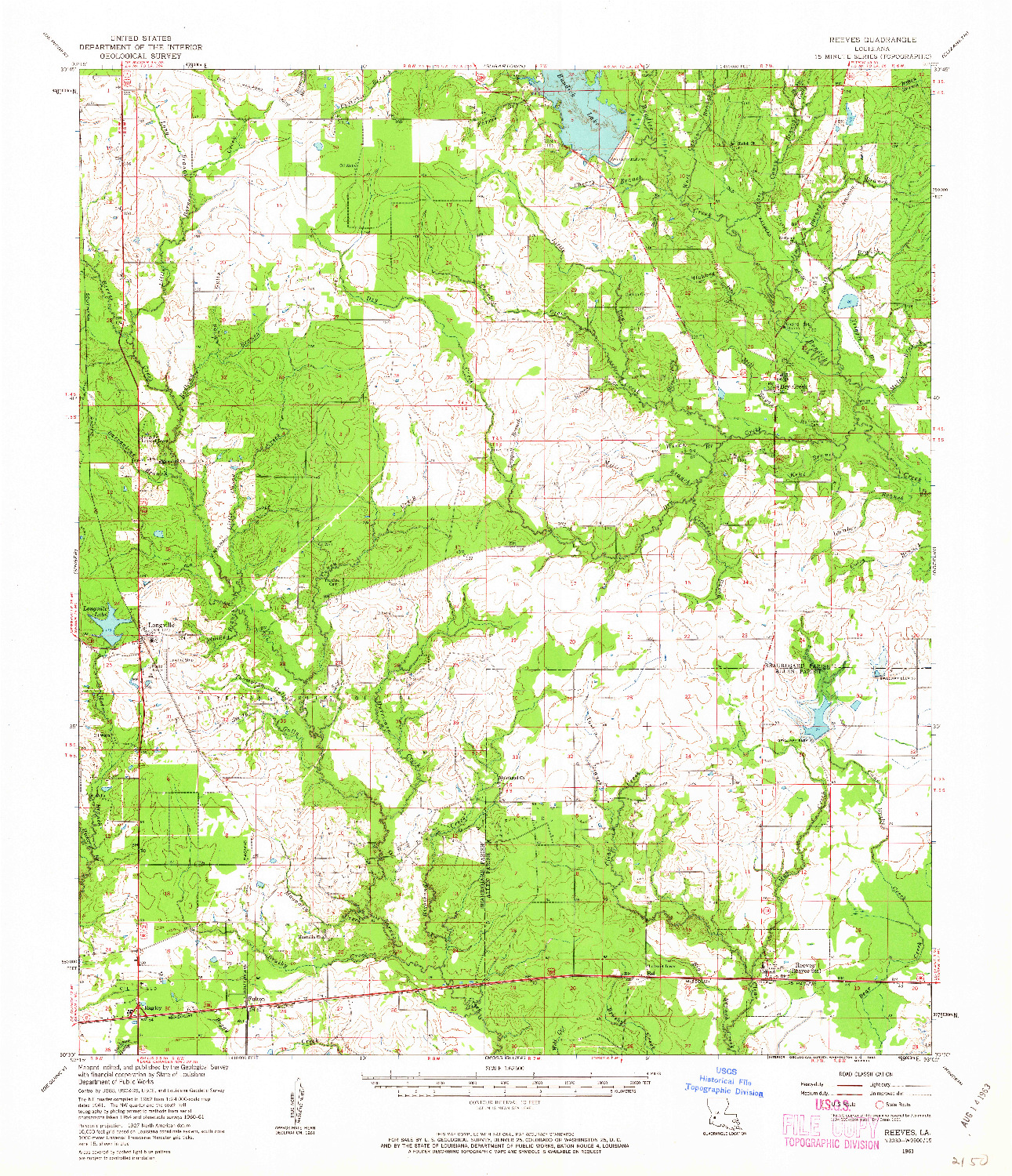 USGS 1:62500-SCALE QUADRANGLE FOR REEVES, LA 1961