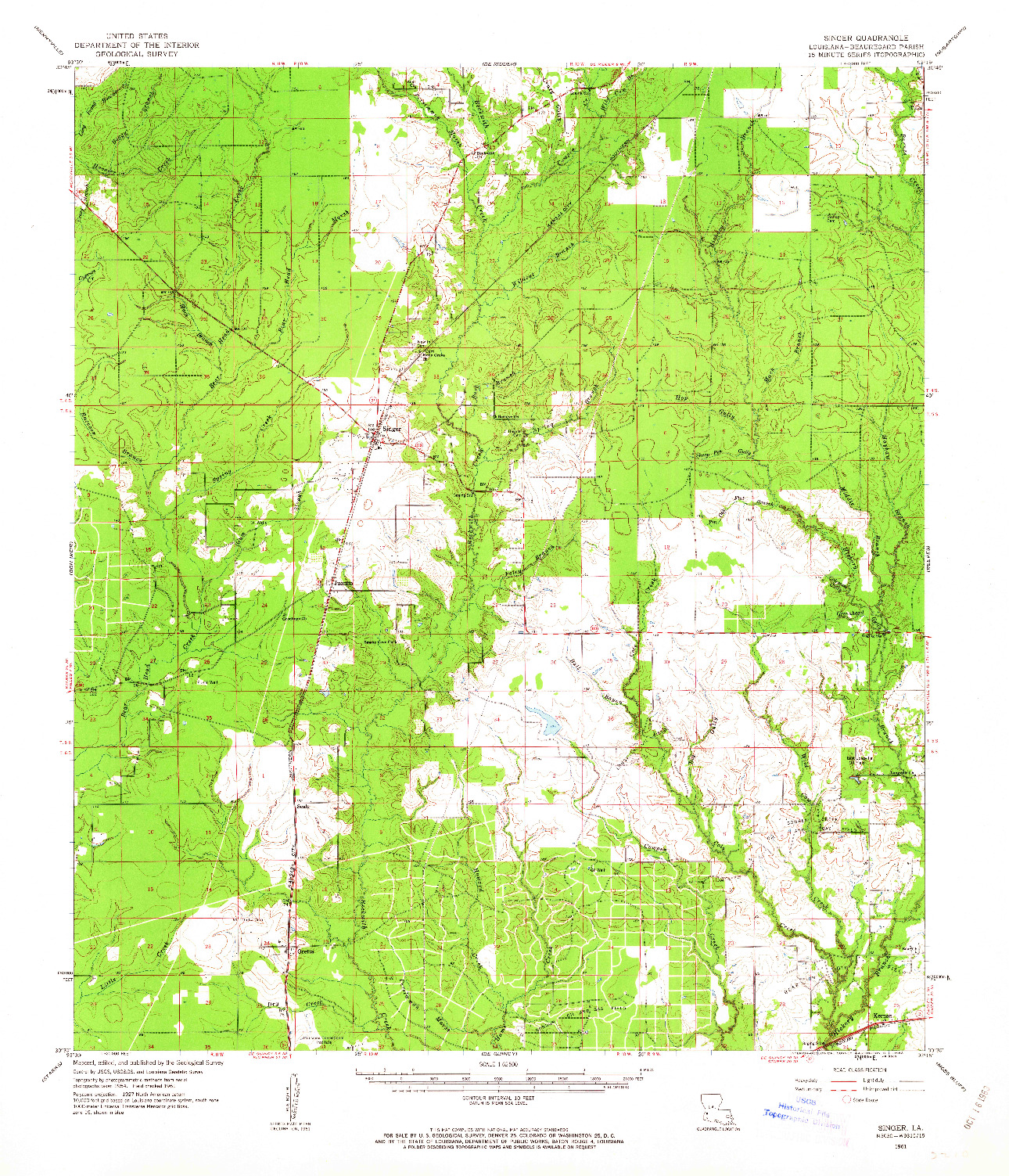 USGS 1:62500-SCALE QUADRANGLE FOR SINGER, LA 1961