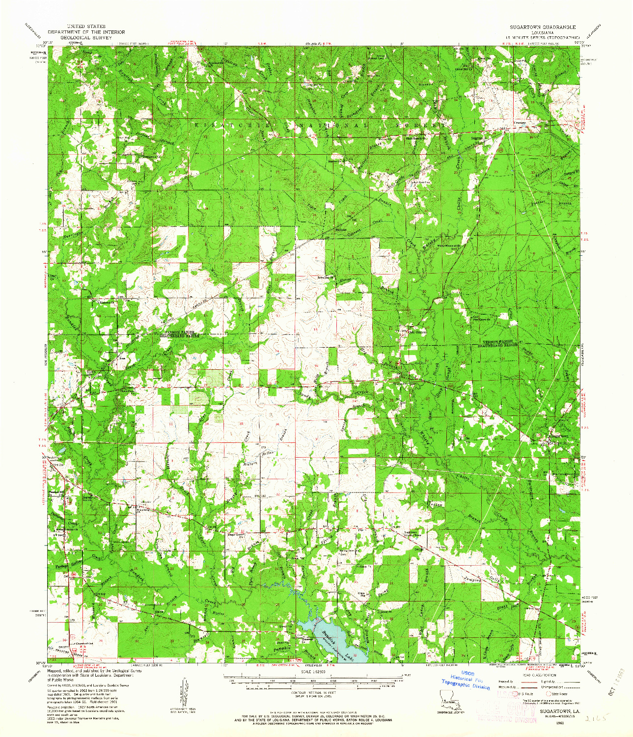 USGS 1:62500-SCALE QUADRANGLE FOR SUGARTOWN, LA 1961