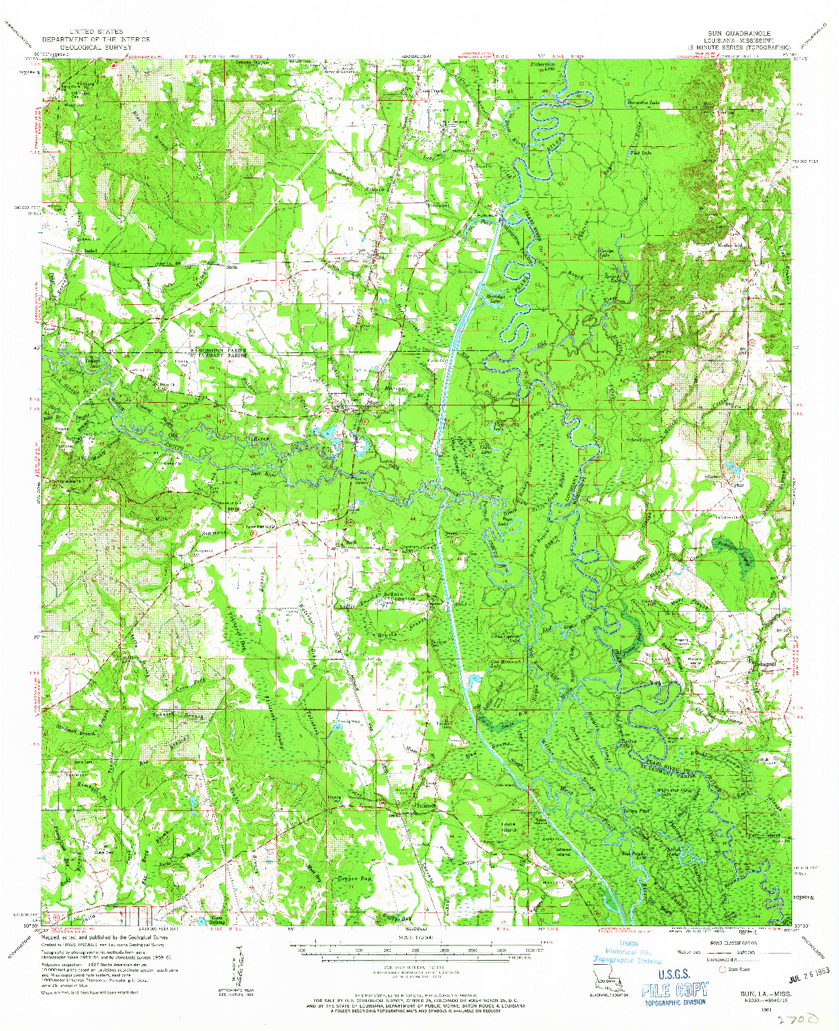 USGS 1:62500-SCALE QUADRANGLE FOR SUN, LA 1961