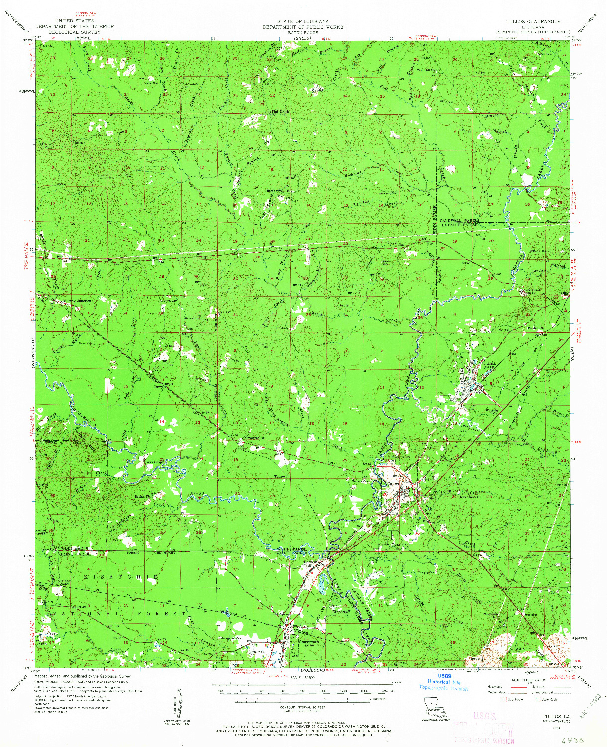 USGS 1:62500-SCALE QUADRANGLE FOR TULLOS, LA 1954