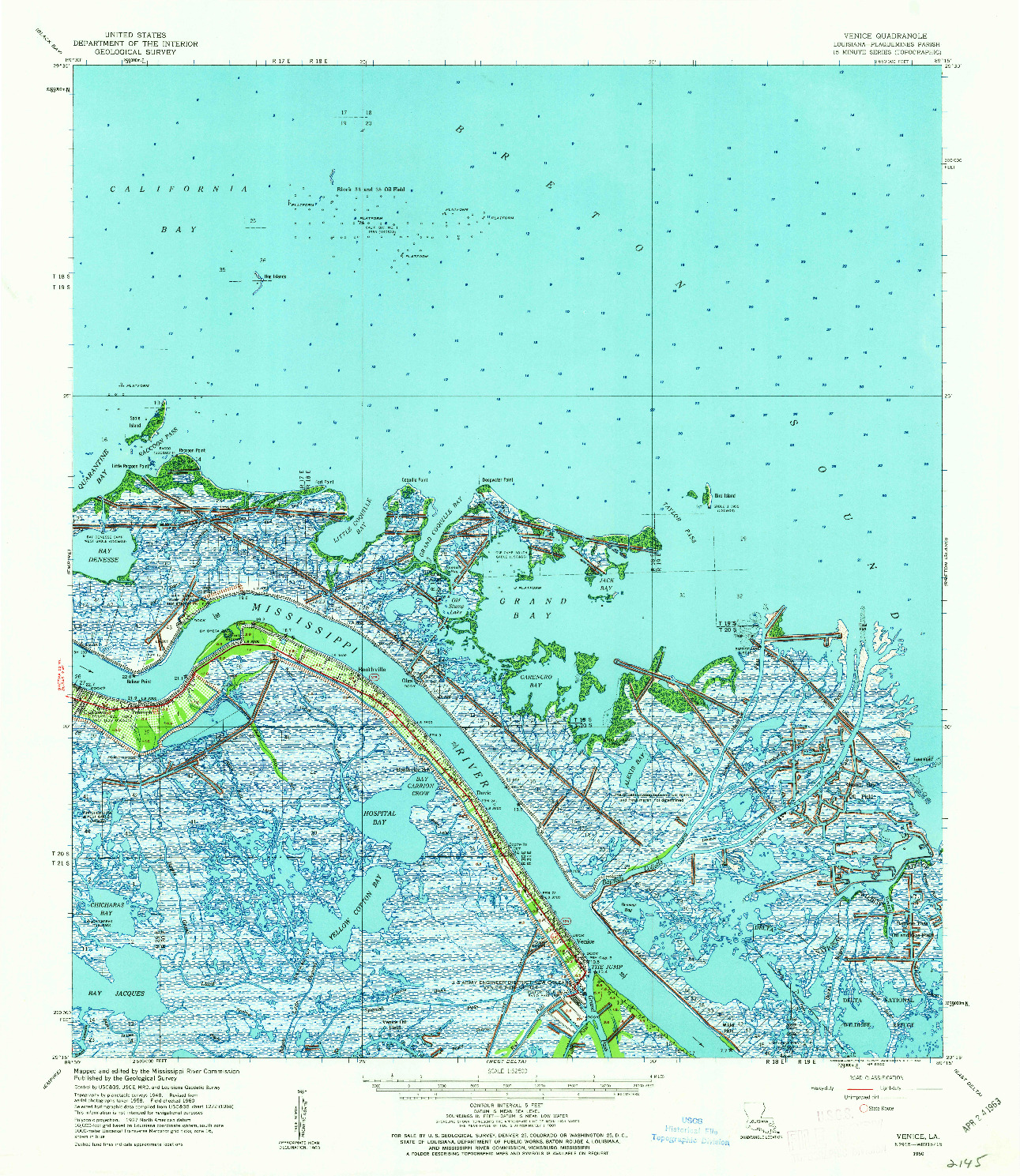 USGS 1:62500-SCALE QUADRANGLE FOR VENICE, LA 1960