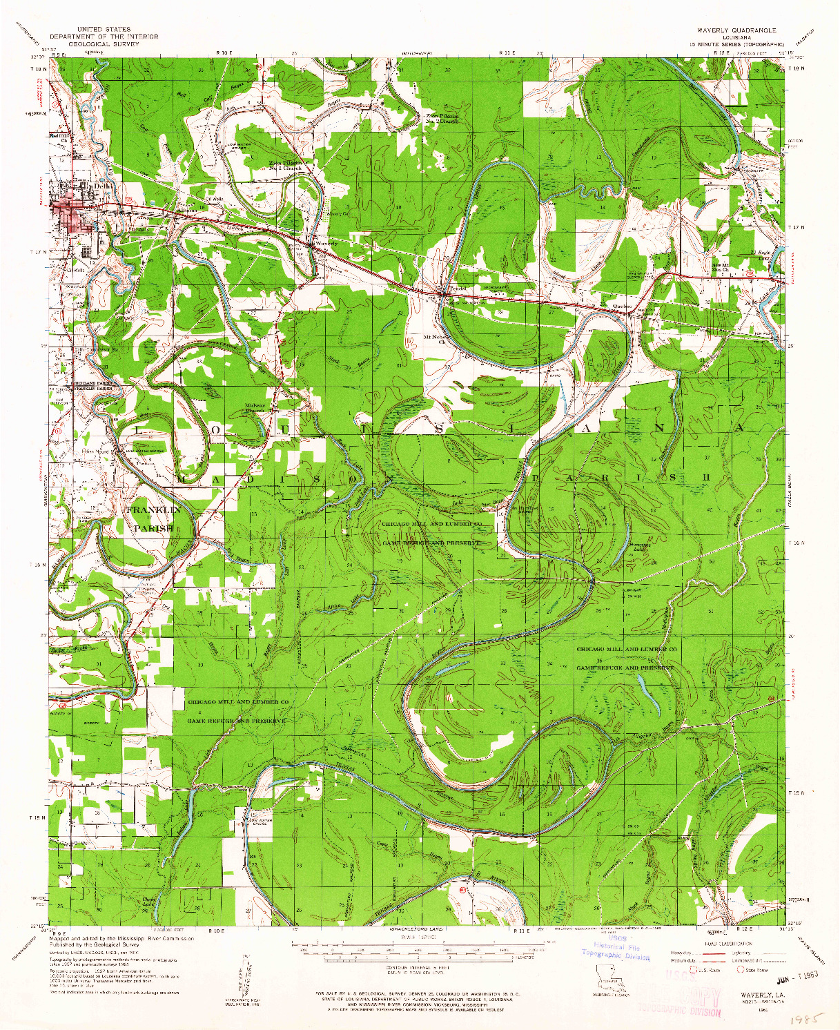 USGS 1:62500-SCALE QUADRANGLE FOR WAVERLY, LA 1961