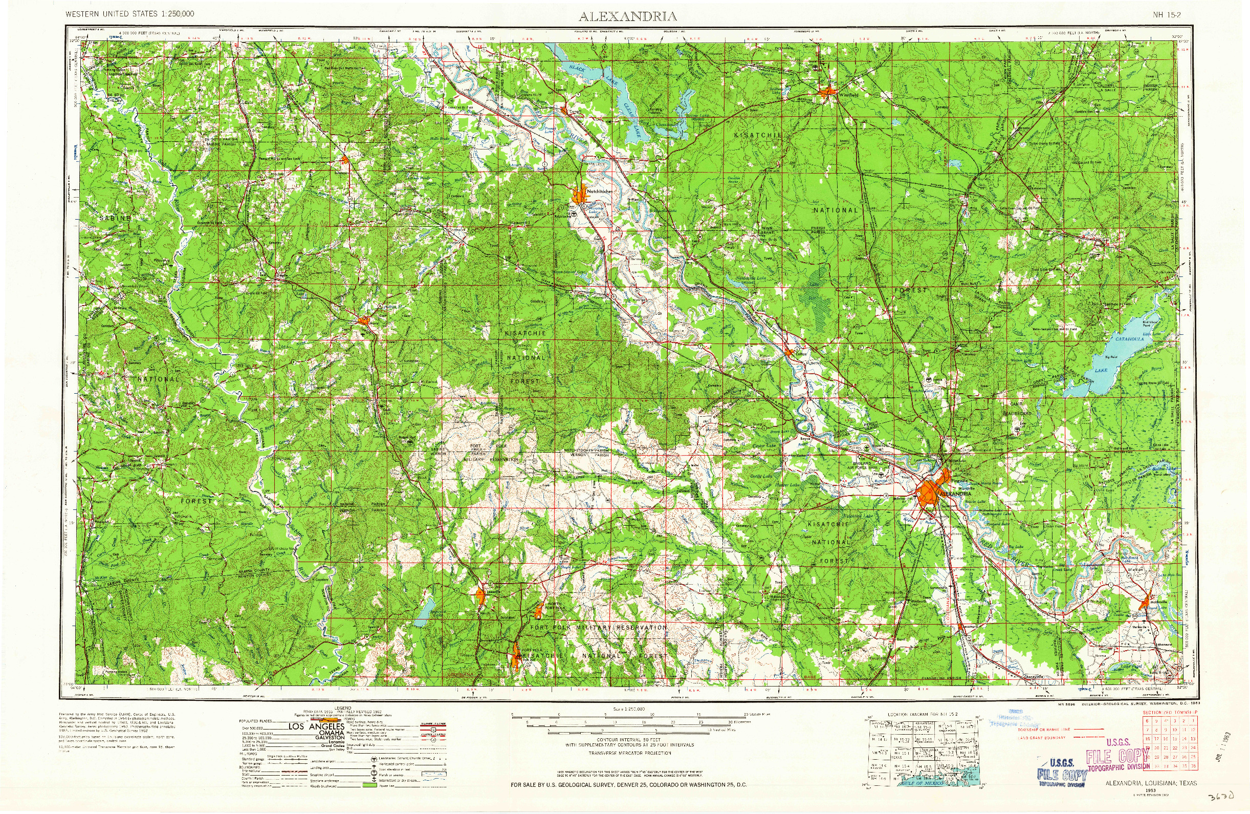 USGS 1:250000-SCALE QUADRANGLE FOR ALEXANDRIA, LA 1953