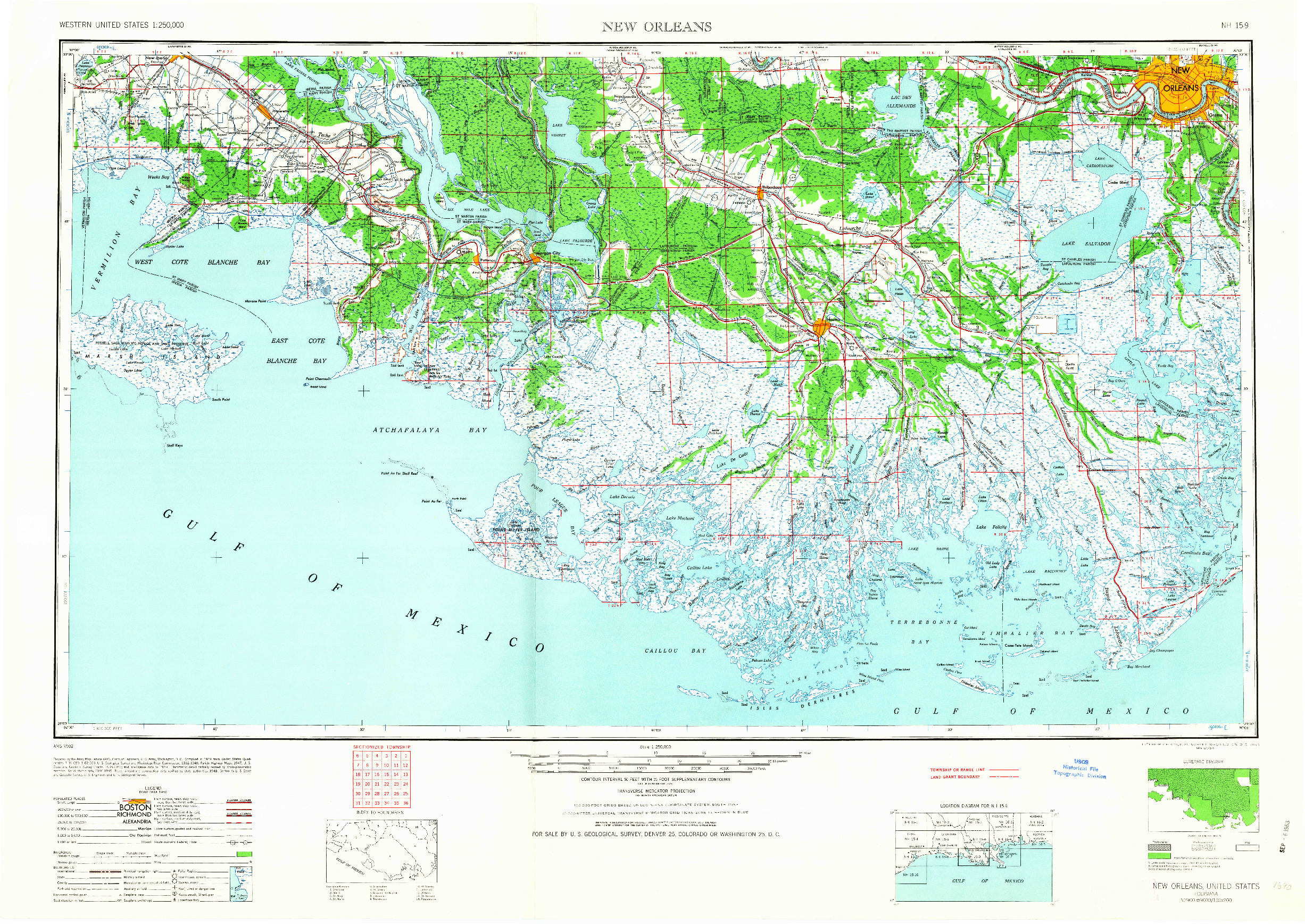 USGS 1:250000-SCALE QUADRANGLE FOR NEW ORLEANS, LA 1963