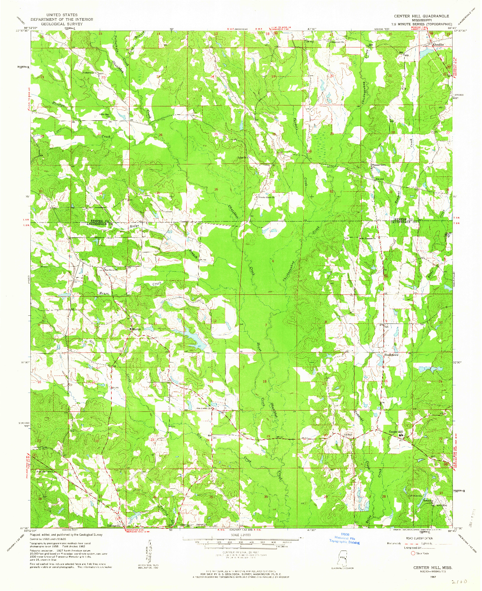 USGS 1:24000-SCALE QUADRANGLE FOR CENTER HILL, MS 1962