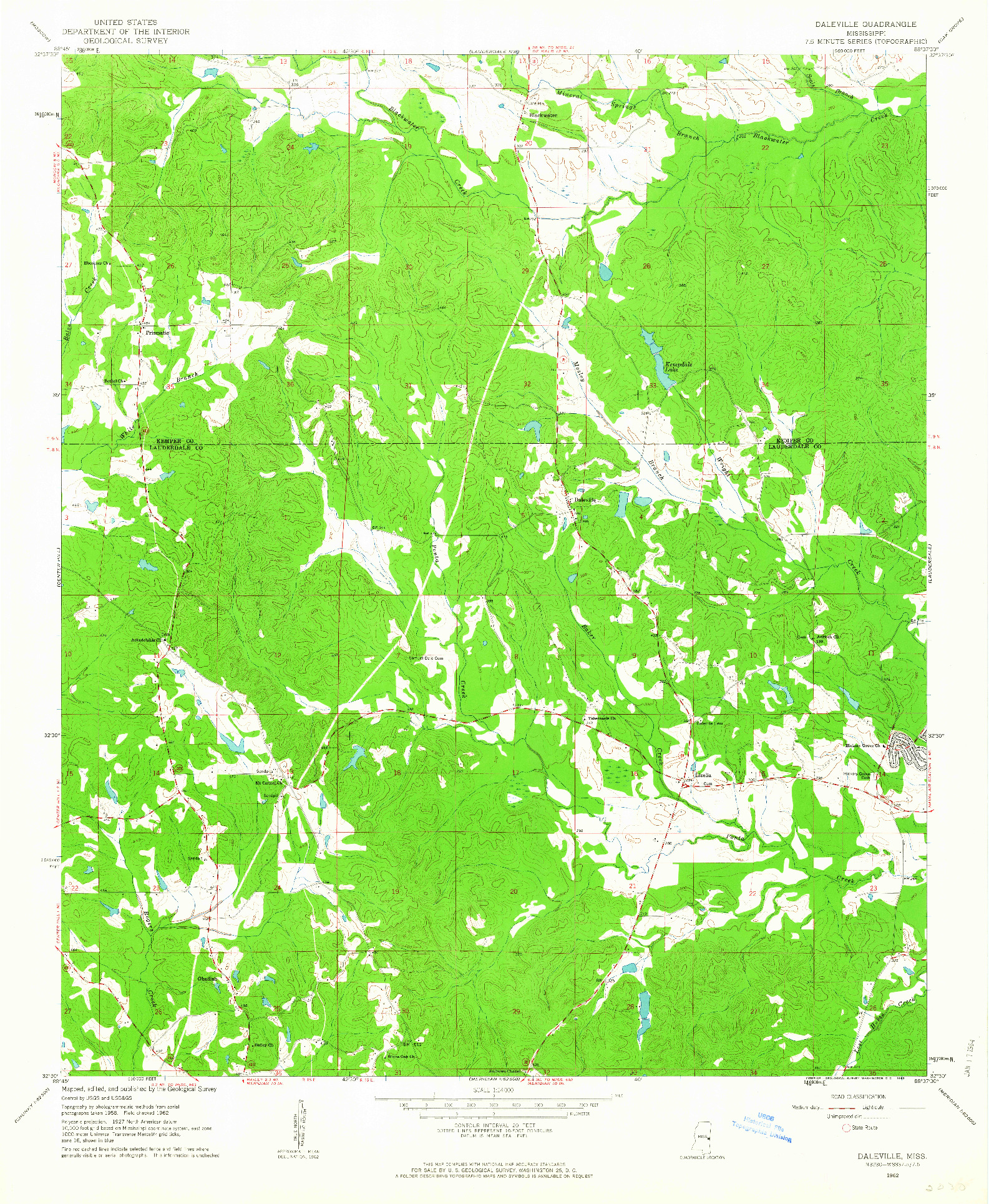 USGS 1:24000-SCALE QUADRANGLE FOR DALEVILLE, MS 1962