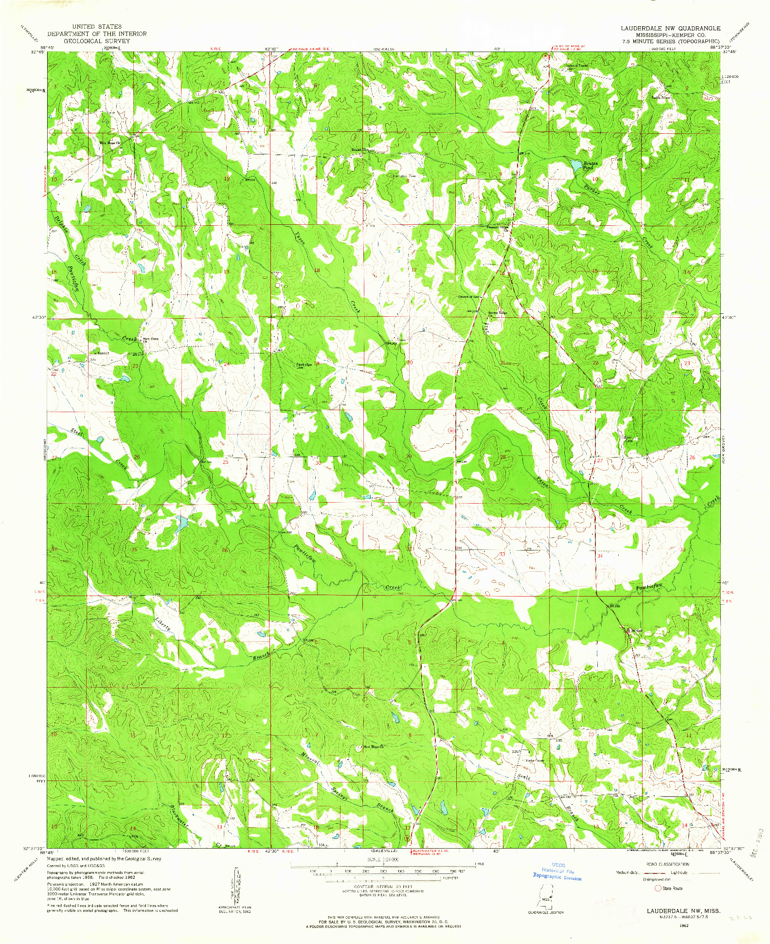 USGS 1:24000-SCALE QUADRANGLE FOR LAUDERDALE NW, MS 1962