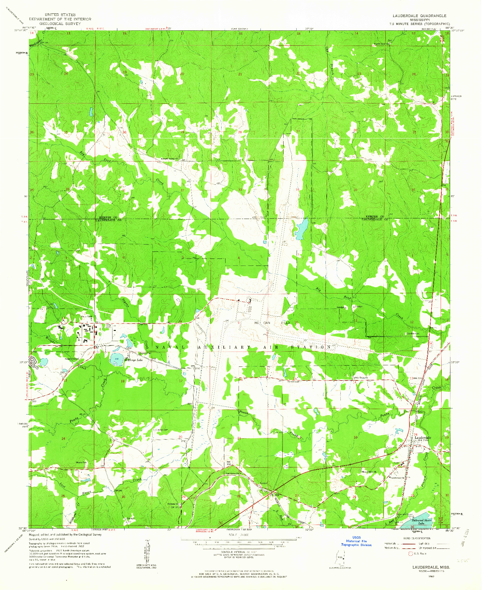 USGS 1:24000-SCALE QUADRANGLE FOR LAUDERDALE, MS 1962