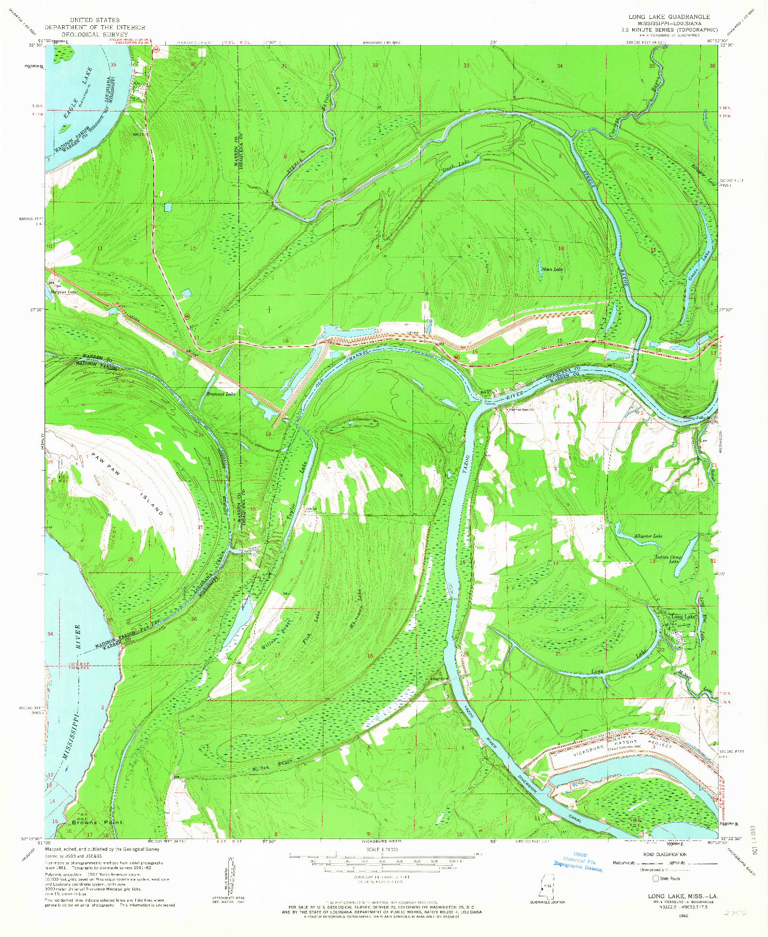 USGS 1:24000-SCALE QUADRANGLE FOR LONG LAKE, MS 1962