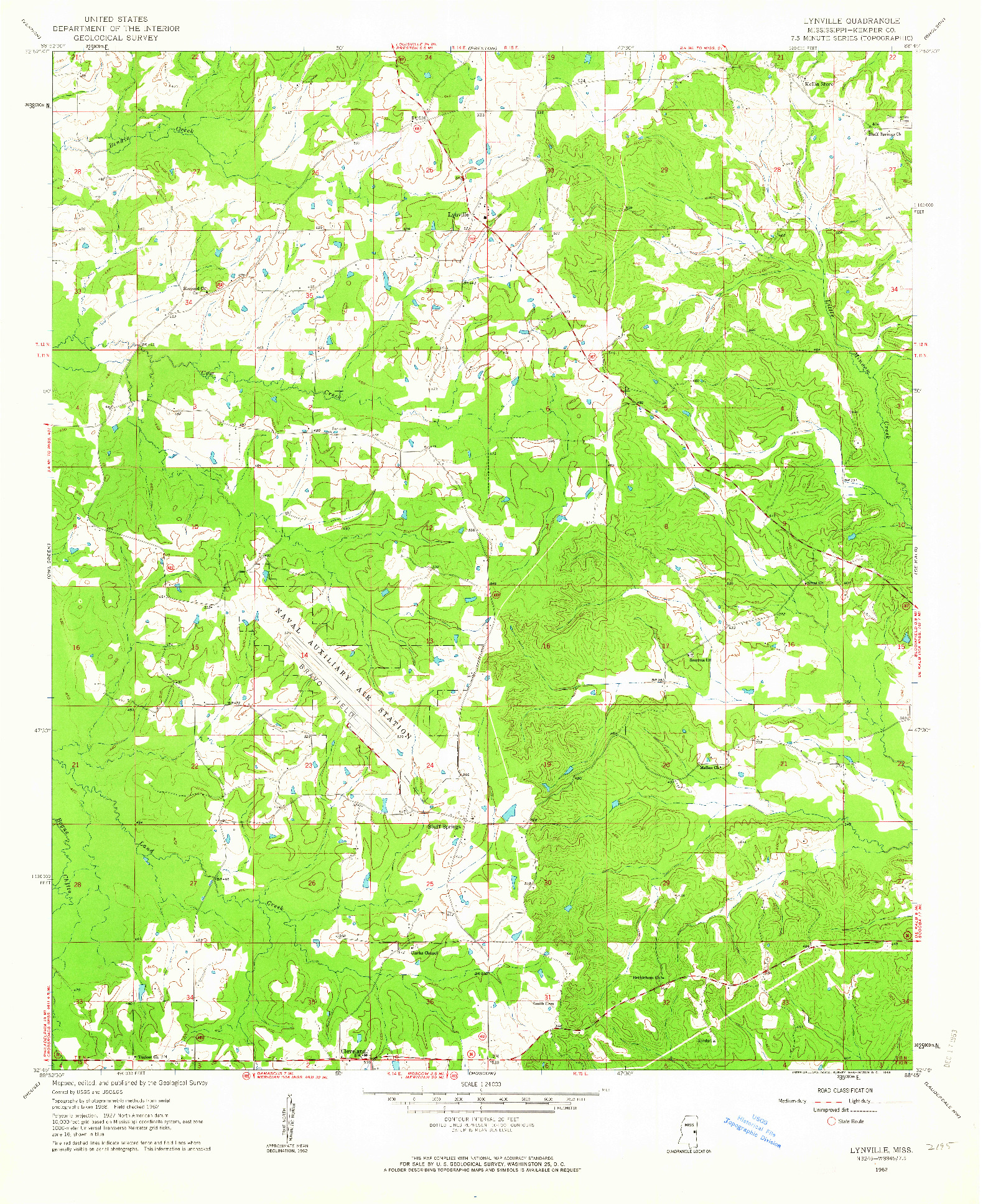 USGS 1:24000-SCALE QUADRANGLE FOR LYNVILLE, MS 1962