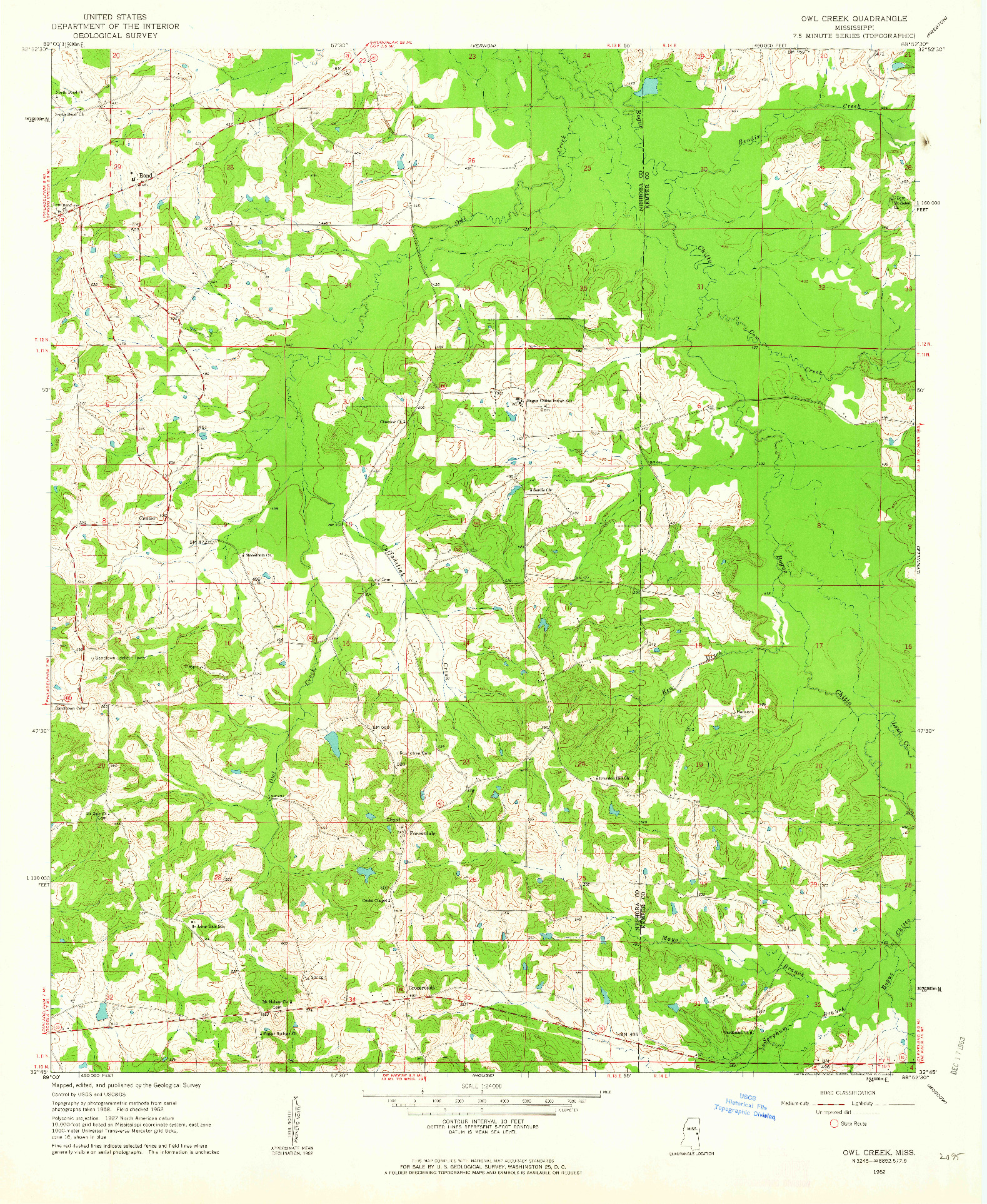 USGS 1:24000-SCALE QUADRANGLE FOR OWL CREEK, MS 1962