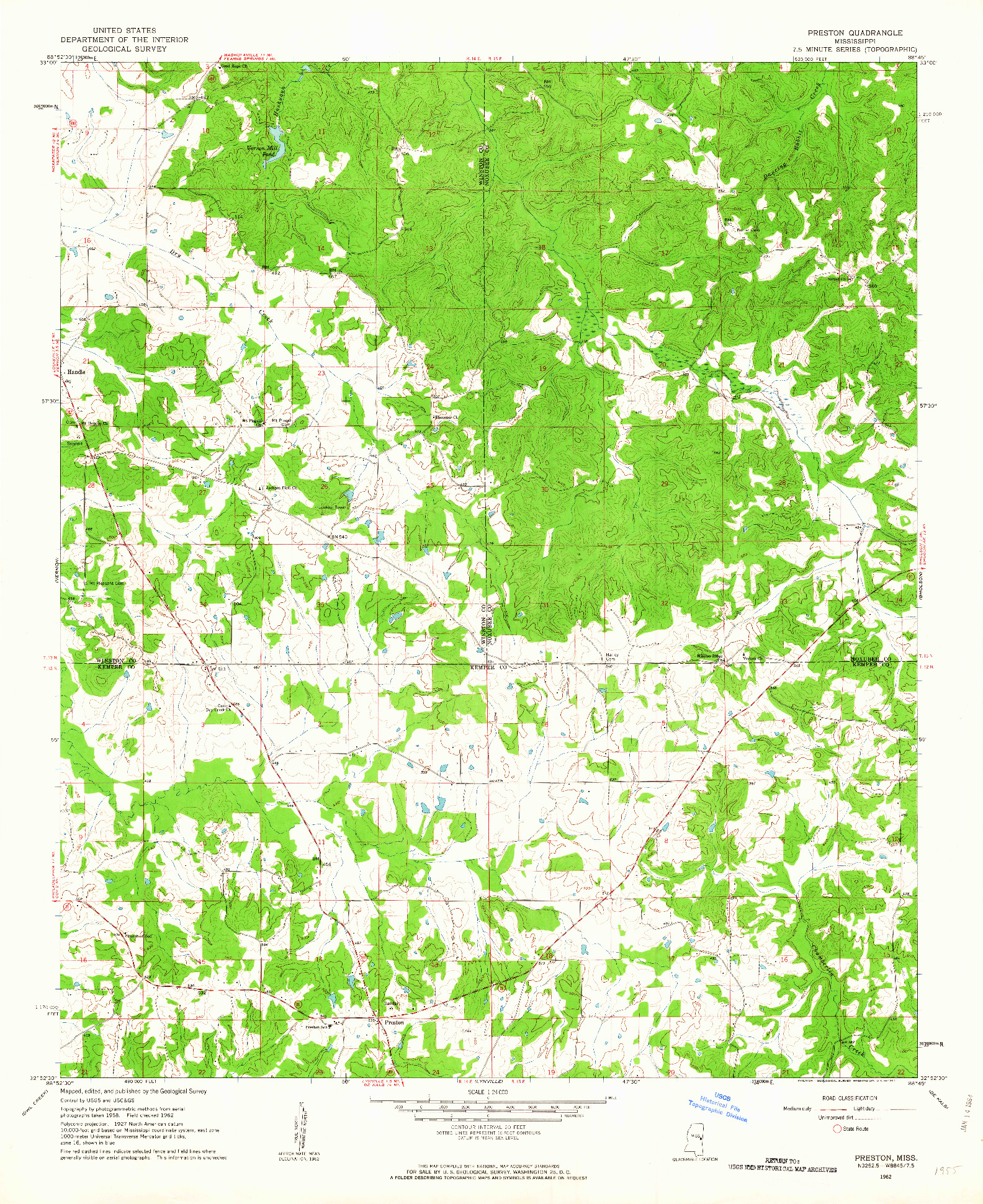 USGS 1:24000-SCALE QUADRANGLE FOR PRESTON, MS 1962