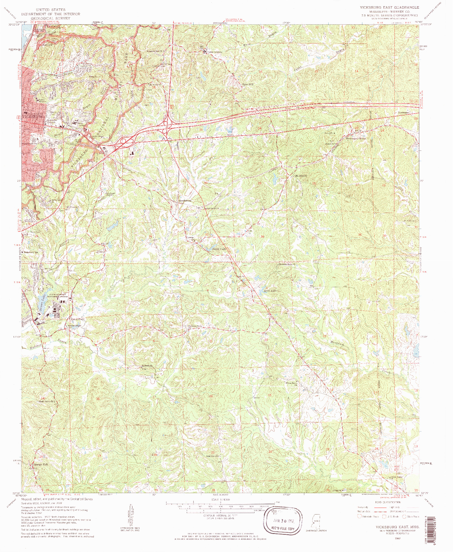 USGS 1:24000-SCALE QUADRANGLE FOR VICKSBURG EAST, MS 1962