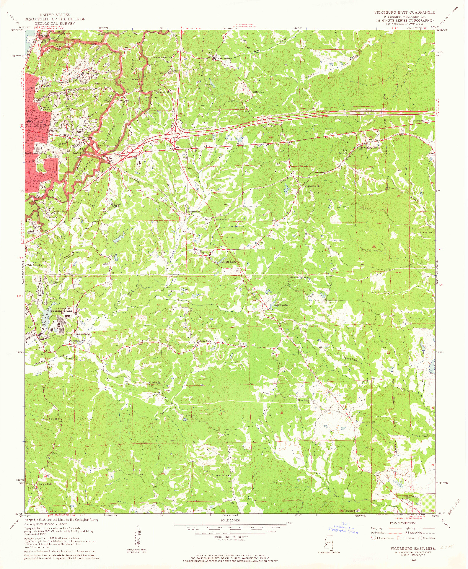 USGS 1:24000-SCALE QUADRANGLE FOR VICKSBURG EAST, MS 1962