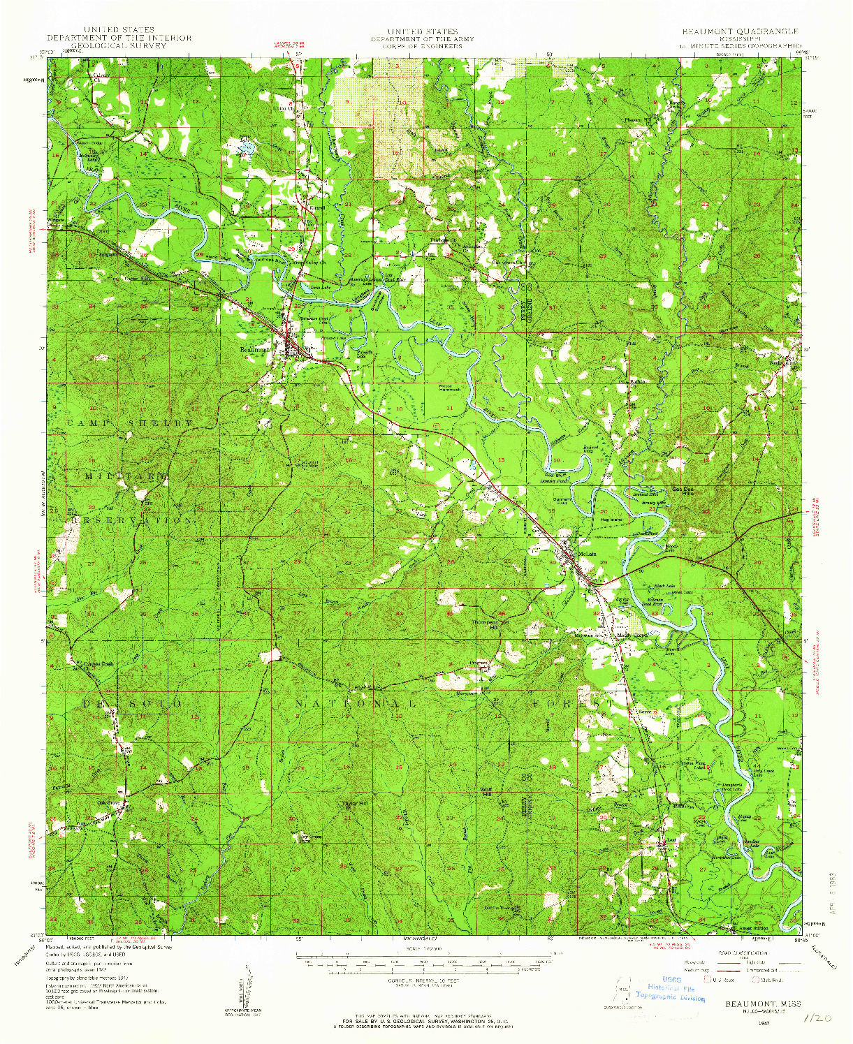 USGS 1:62500-SCALE QUADRANGLE FOR BEAUMONT, MS 1947