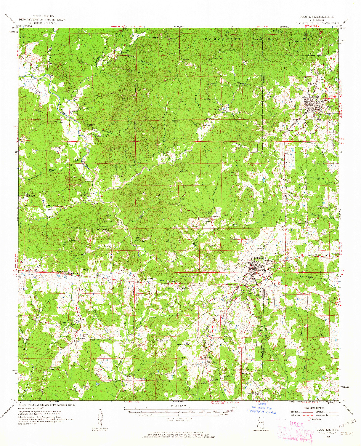 USGS 1:62500-SCALE QUADRANGLE FOR GLOSTER, MS 1961